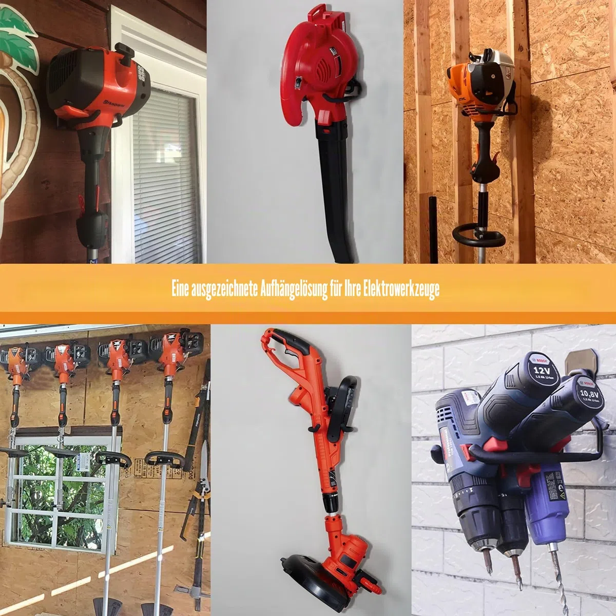 Weedeater Aufhänger, Rasentrimmer-Aufhänger, Unkrautfresser-Regal, Garagen-Wandhaken, Elektrowerkzeug-Halter für Garagenwand, Allzweckhaken für Garagenwerkzeug, Organizer und Aufbewahrung