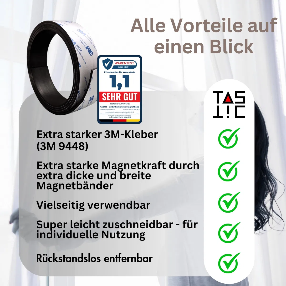 TASTIC - Selbstklebendes Magnetband 3mm x 35mm x 3m. Magnetklebeband selbstklebend extra dick und extra breit. Das Klebeband ist magnetisch, stark klebend und zuschneidbar