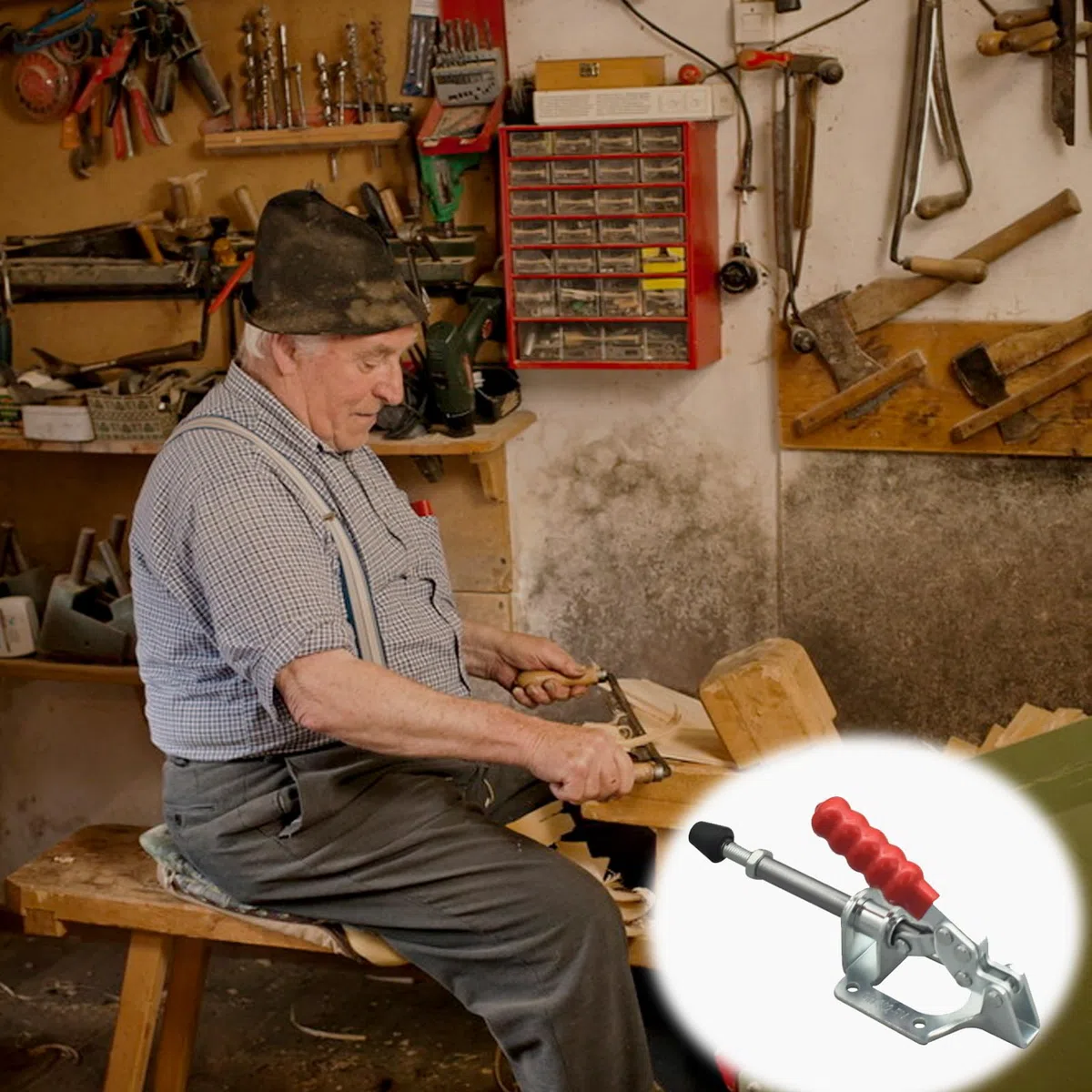 2 Stück Kniehebelspanner Groß, GH-302-FM Schubstangenspanner mit Ersatz Schraube Verstellbar Kippklemme 136KG Spannklemme Toggle Clamp Schnellspanner für Maschinenbetrieb, Zimmerei, Schweißen