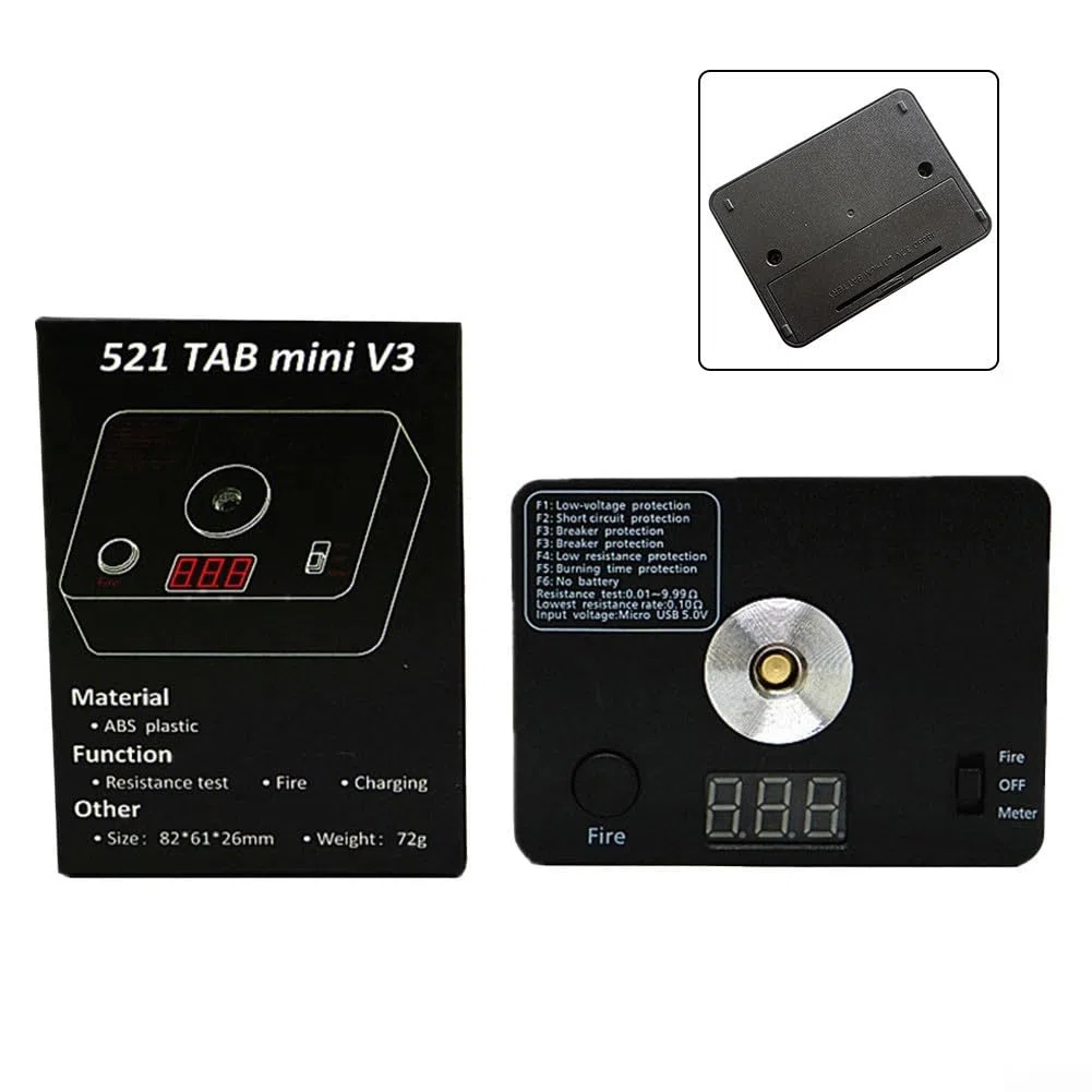 Ohm Resistance Tester 521 Tab Mini Coil Burn Measurement Platform V3 0.01-9.99Ω Range LED Display Portable Device Black