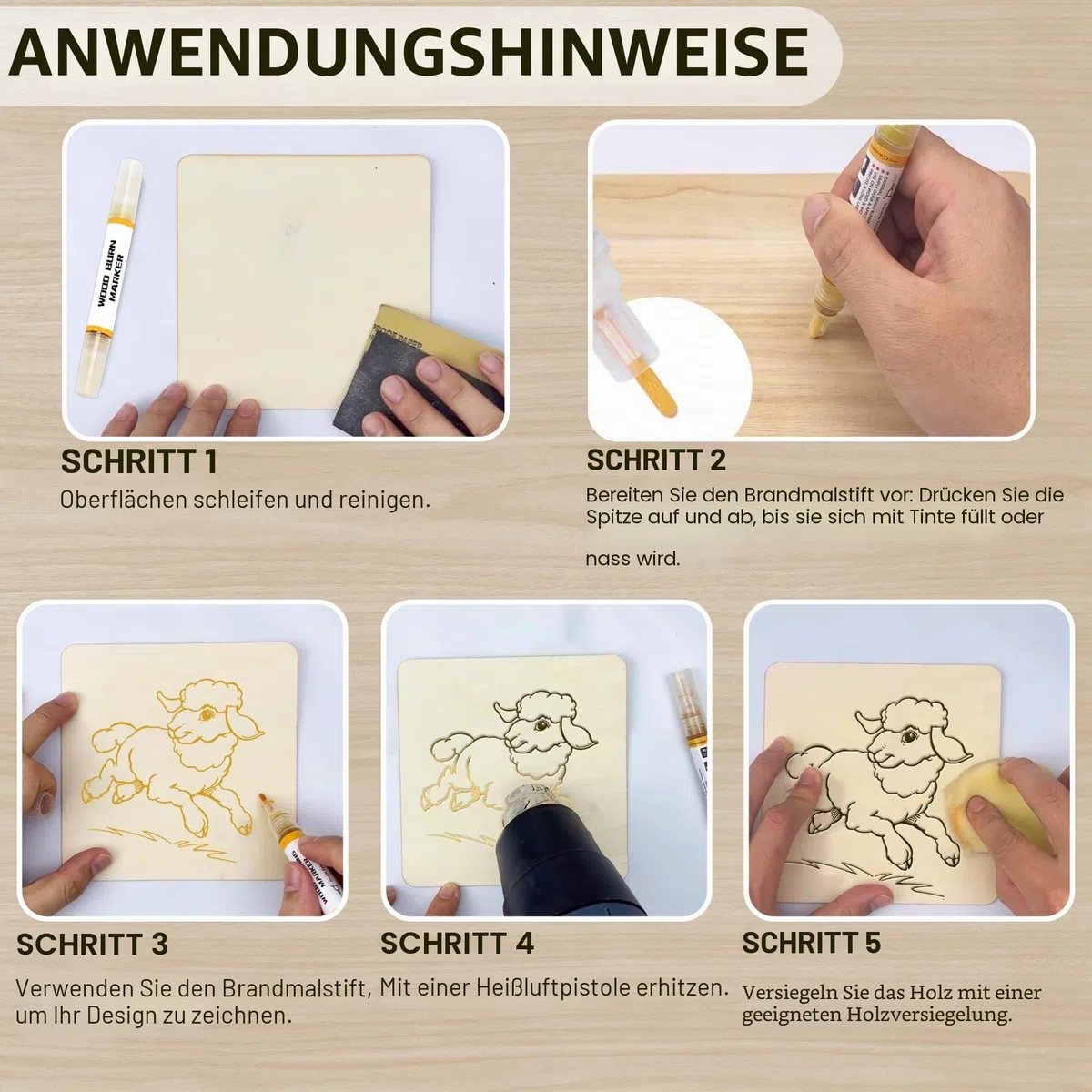 Kintsukuroi Holzmarker, 2 Stück Verbrennungsstift für Holzverbrennung, doppelseitiger Kunst-Holzbrennpastenmarker, präzise und einfache Verbrennung von Designs auf Holz und Handwerk, geeignet für