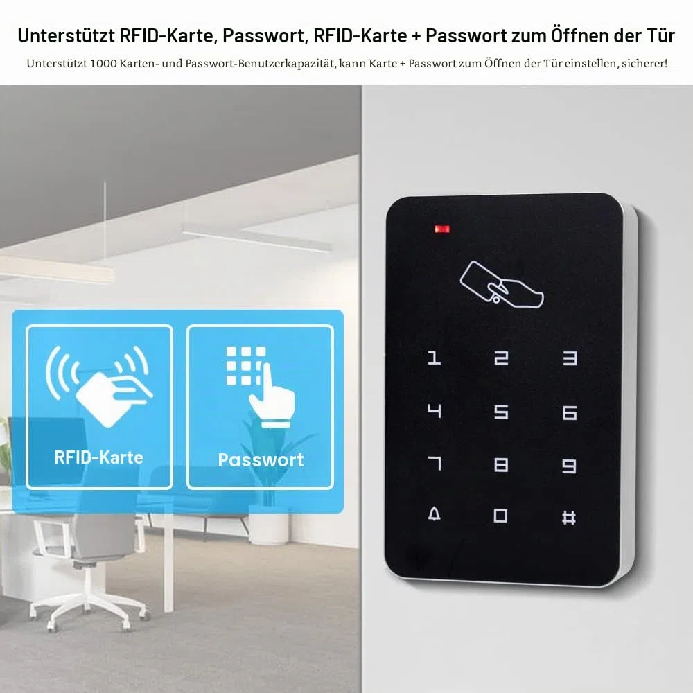 T22 RFID Zutrittskontrollkartenleser mit digitaler Tastatur, 10 EM4100 Tags, 1000 Benutzer, PVC, 12V, für sichere Umgebungen