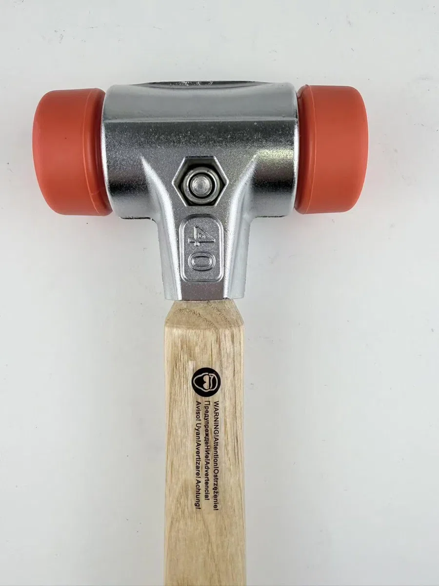 C&T Schonhammer,Rückschlagfreie Hämmer,runder PU-Hammerkopf in Orange, Gewicht 375 Gramm, Länge 330 Millimeter, Durchmesser 40 Millimeter, Griff aus echtem Hickoryholz,Gehäuse aus Aluminiumdruckguss.