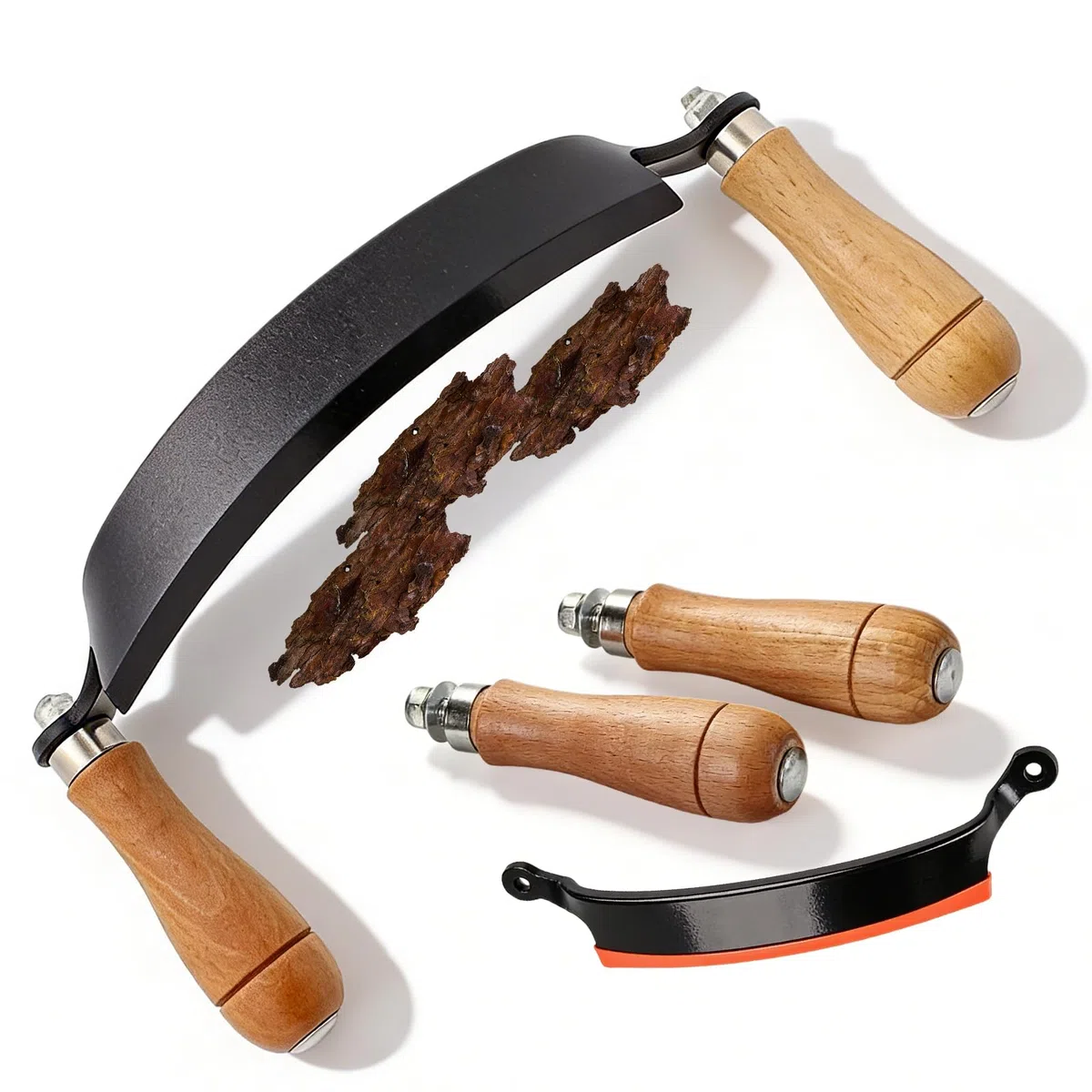 GOMETY 250mm Zugmesser für Holz Geschmiedet, Zugmesser Schäleisen Ziehmesser Reifmesser Gebogen mit Ergonomischen Holzgriffen, Entrindungswerkzeug für Holzbearbeitung und Schnitzer (10 Zoll)