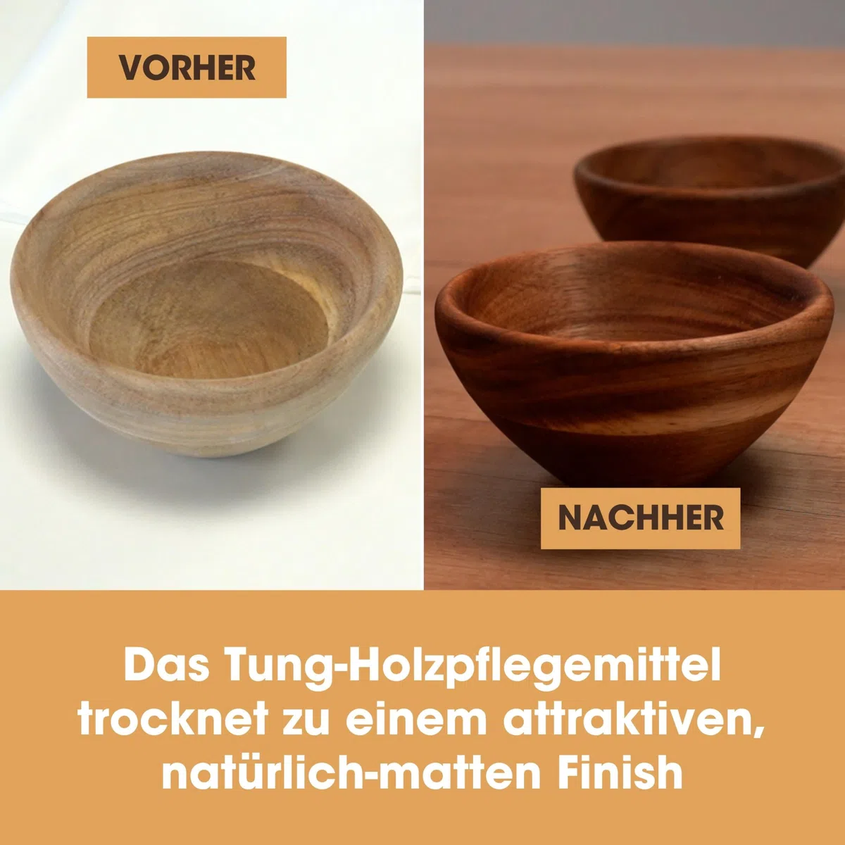 Reines Tungöl von Furniture Clinic - nährt, schützt und verschönert alle Holzgegenstände. Tung Oil ist ein 100% natürliches, lebensmittelechtes Öl für Holz im Innen- und Außenbereich - 500ml