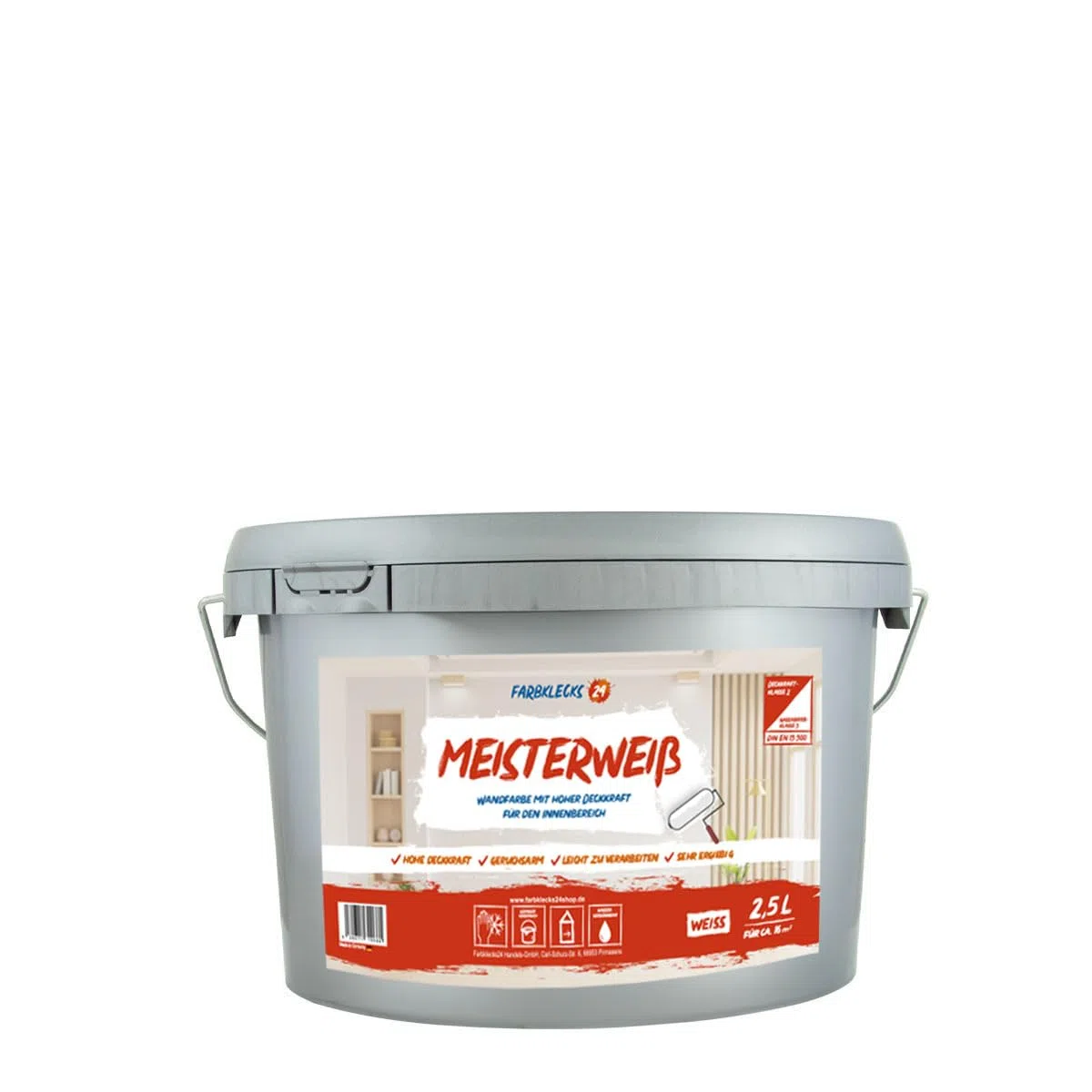 Meisterweiß (versch. Größen) Wandfarbe, weiss (2,5L), hohe Deckkraft