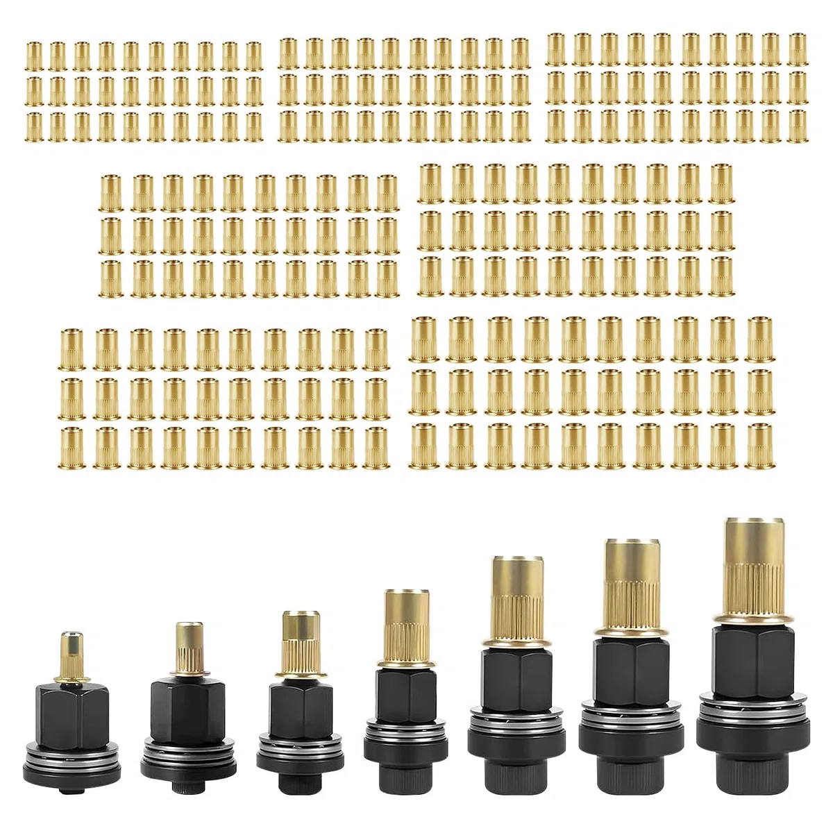Nietmuttern Gewindenieten Einpressmuttern Einziehmuttern für M3 M4 M5 M6 M8 M10 M12 217Stk Nietenzange Nietmuttern für Nietmutter Werkzeug Manuelle Nietmaschine (je 30 Muttern)