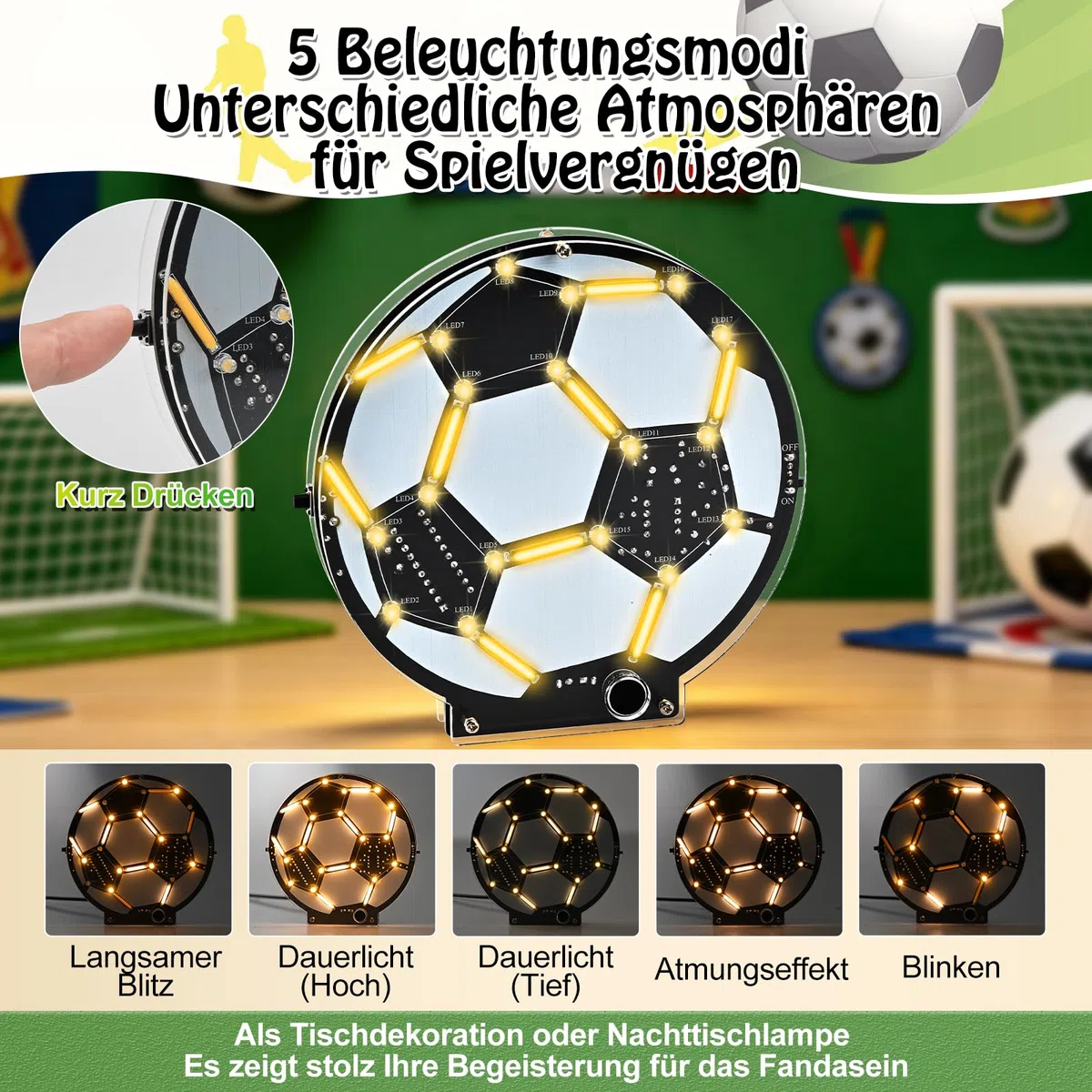 Fußball Lötbausatz LED Lampe, DIY MINT Lernset Elektronik Bausatz für Anfänger & Fußballfans, Soundgesteuertes Licht + 5 Modi im Dauerlicht Lötprojekt, Deko Kreatives Lernset