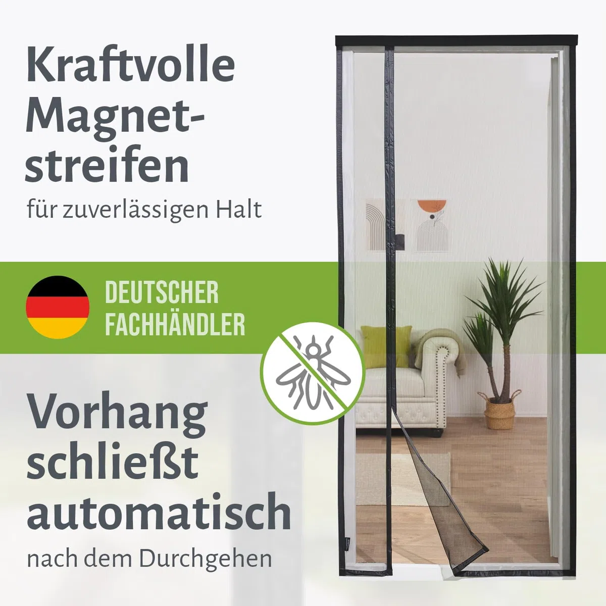 empasa Fliegengitter Tür Magnet Fliegenvorhang DELUXE mit seitlicher Öffnung, Insektenschutz für Terrassen- und Balkontür, 26 starke Magnete, selbstschließend, Farbe:schwarz, Größe:90 x 200 cm