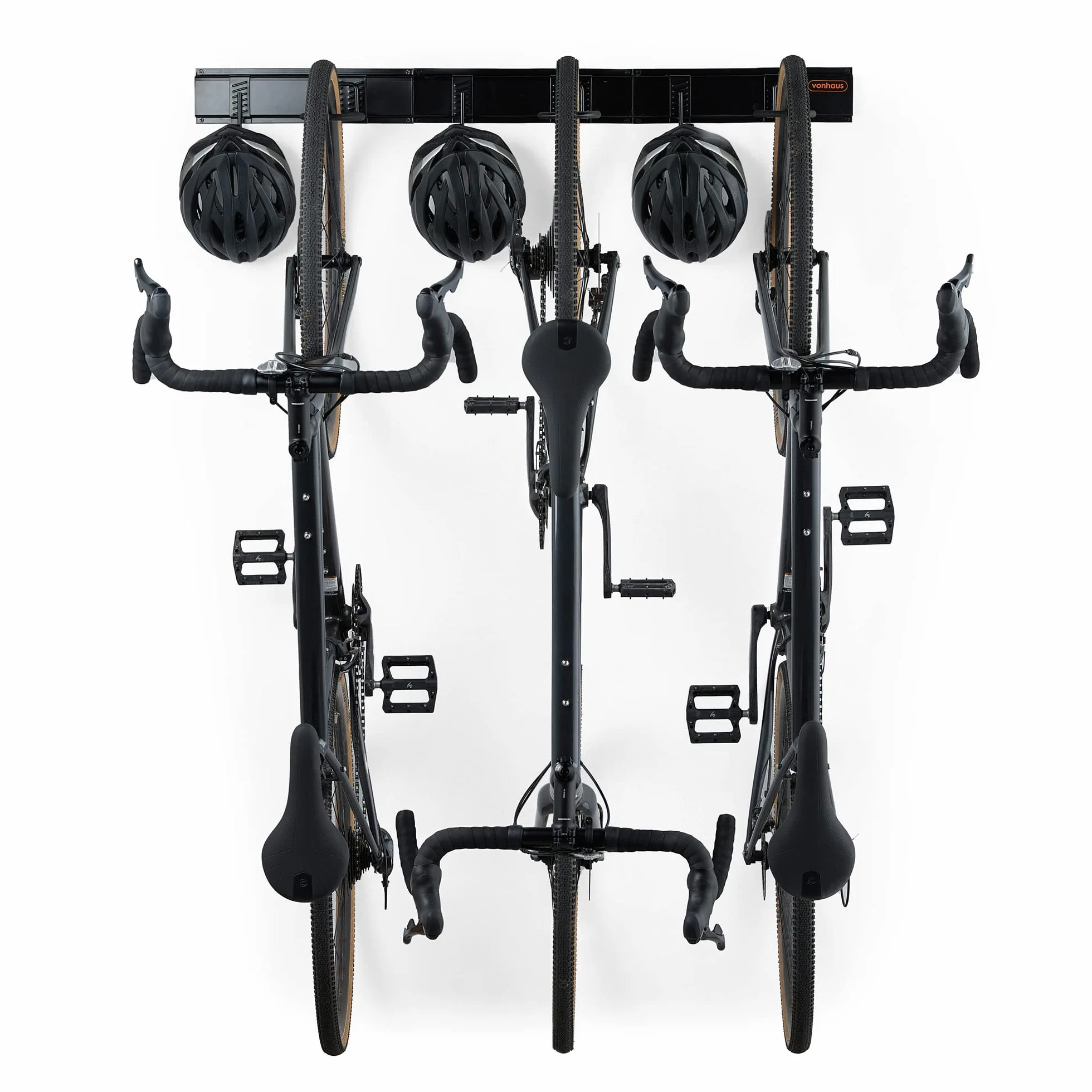 VonHaus Fahrrad Wandhalterung Set für 3 Fahrräder und 3 Helme – Platzsparende, Vertikale Fahrrad Aufhängung für die Garage für Mountainbikes und Rennräder – Hochwertige Fahrrad Deckenhalterung