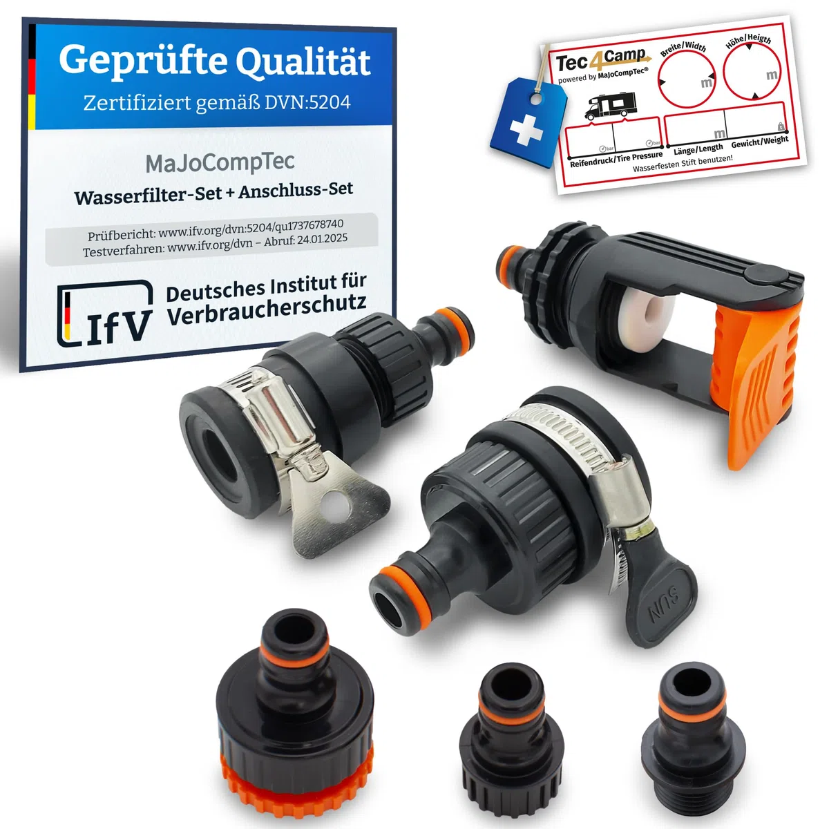 MaJoCompTec® ALLCONNECT universal Wasserhahn Anschluss Set | verstellbarer Wasser Hahnanschluss für Aussenhahn ohne Gewinde | Wohnmobil Caravan Boot Adapter Set (Wasserdieb-Set)