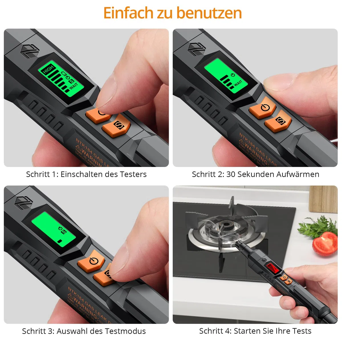 Neoteck Gasmelder Gaslecksuchgerät mit Visuellem und Akustischem Alarm Tragbarer Gasdetektor zum Aufspüren von brennbaren Gasleckquellen wie Methan, Propan für zu Hause