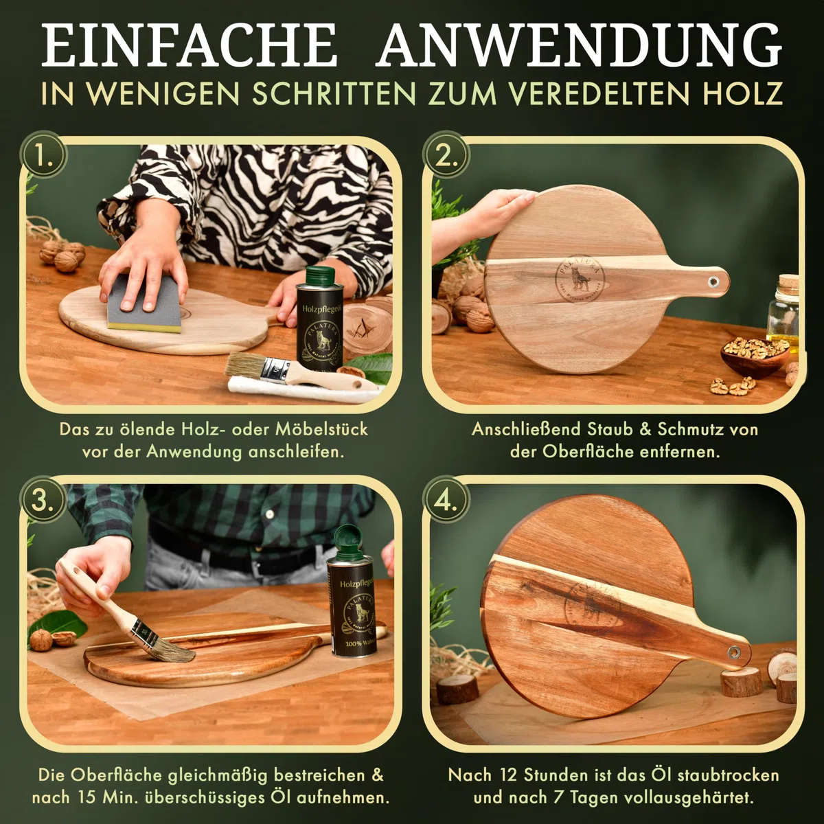 Walnussöl für Holz - Umweltfreundliches Holzöl für Außen & Innen - Lebensmittelecht, Tiefenwirksam, Schnelltrocknend, Seidiger Glanz, Langanhaltender Schutz - Angenehmer Nussiger Geruch