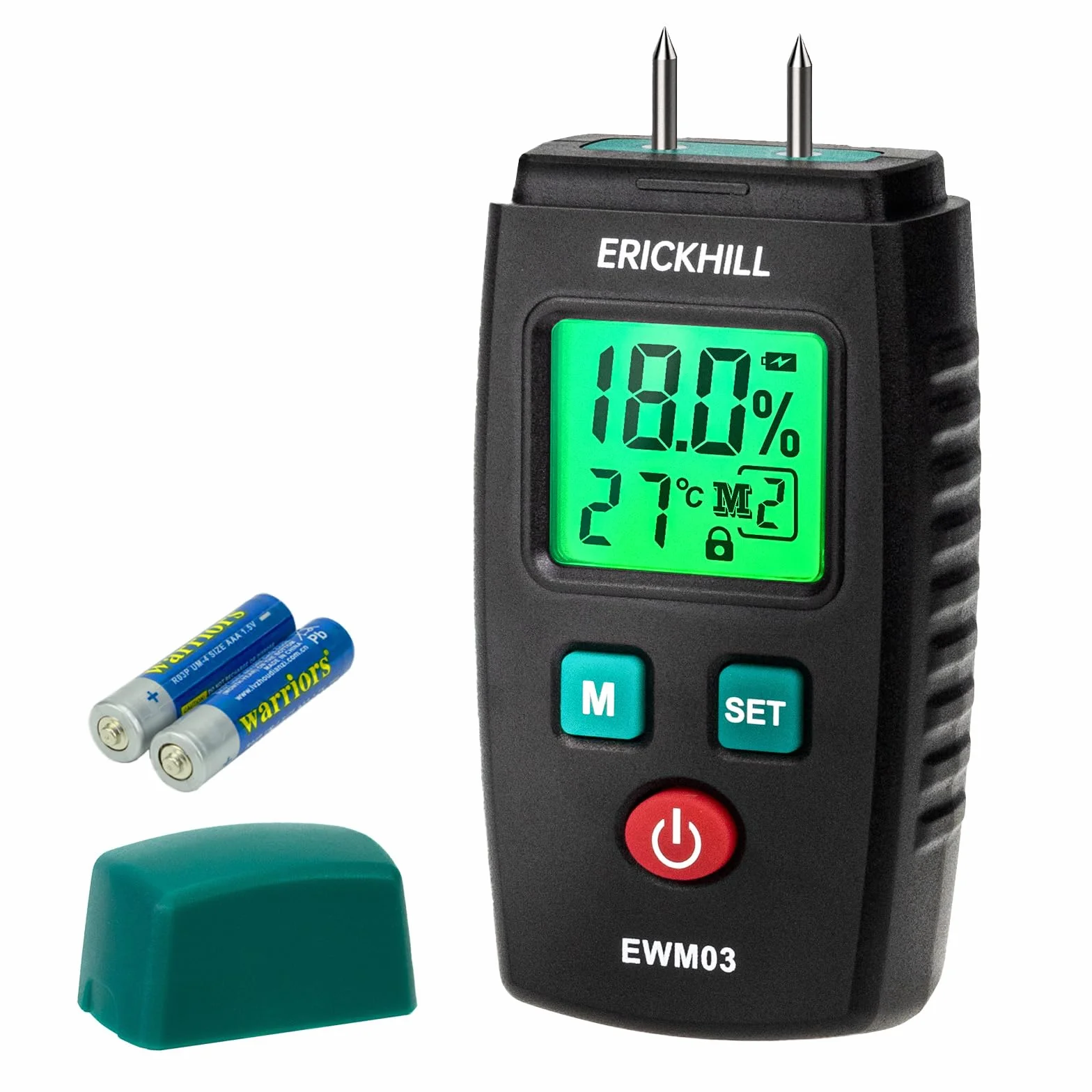 Feuchtigkeitsmessgerät, ERICKHILL EWM03 Pin-Typ Holzfeuchtemessgerät mit 5 Modi, LCD-Display mit grüner Hintergrundbeleuchtung, Holz- und Baumaterial-Schimmel-Detektor.