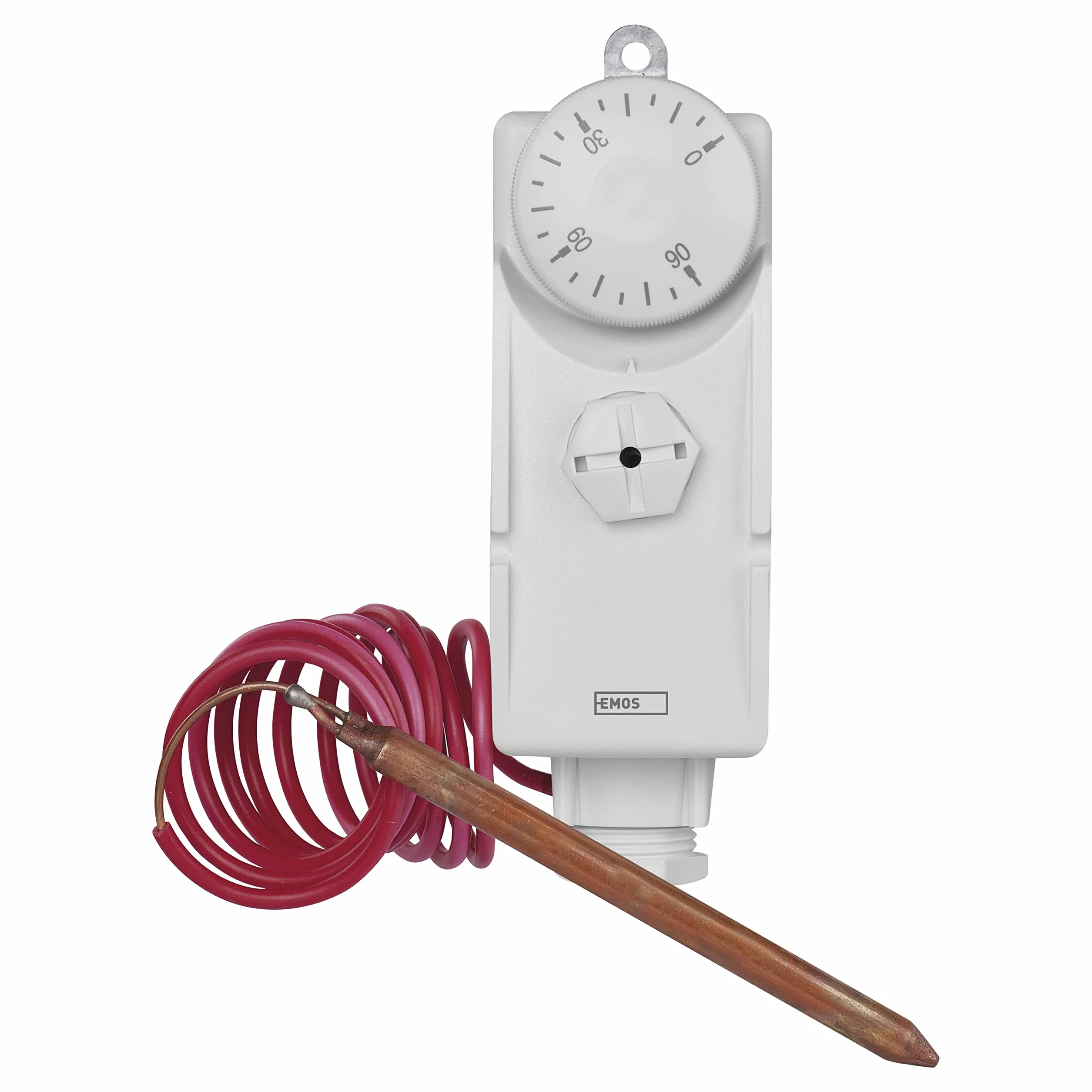 EMOS Thermostat mit Kapillarsensor, analog, Temperaturregler für Heizung, Heizungssysteme, Wasserheizung und Kühlungssysteme, 38 x 54 x 105 mm, Weiß
