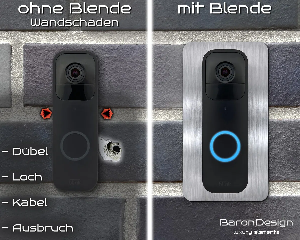 Edelstahl Blende | Zubehör für Blink Videotürklingel 1. & 2. (2025) Generation | Halterung Video Doorbell, Schild, Befestigung, Wandplatte für Alexa Funk Klingel