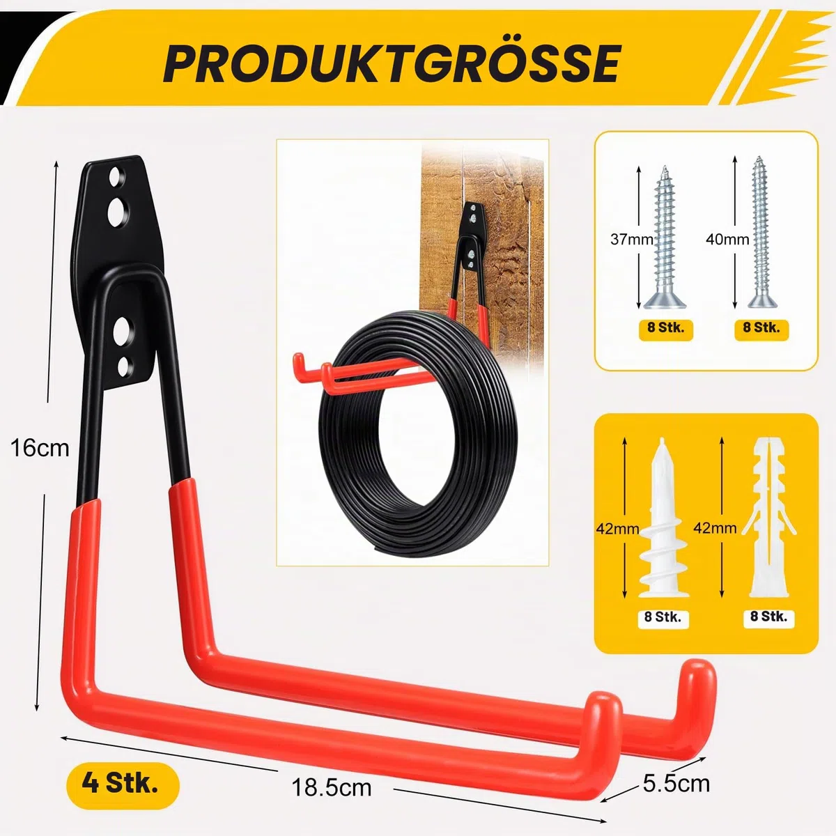 4 Stück Wandhaken Garage Schwerlast Garagenhaken Wandhaken Gummiert Garagenhaken Garage Wand Haken für Leiter Geräte Werkzeuge Stuhl Schlauch Fahrrädern (orange)
