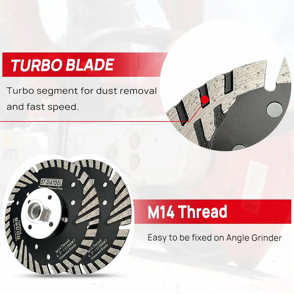 DT-DIATOOL Diamant Trennscheibe 125 mm x M14 Turbo Sägeblatt mit Schutzzähne zum Schneiden Schleifen Granit Marmor Beton Fliesen
