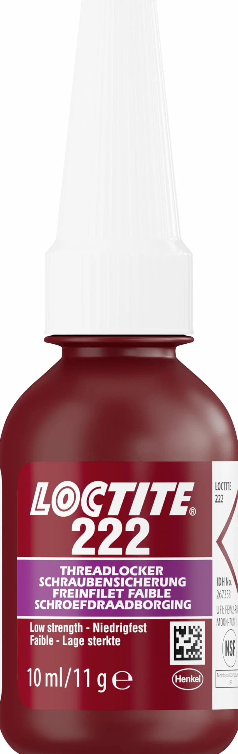 LOCTITE Schraubensicherung 222, Schraubenkleber für die Sicherung von Justierschrauben, niedrigfestes Schraubensicherungsmittel für kleine Metallgewinde, 1x10ml