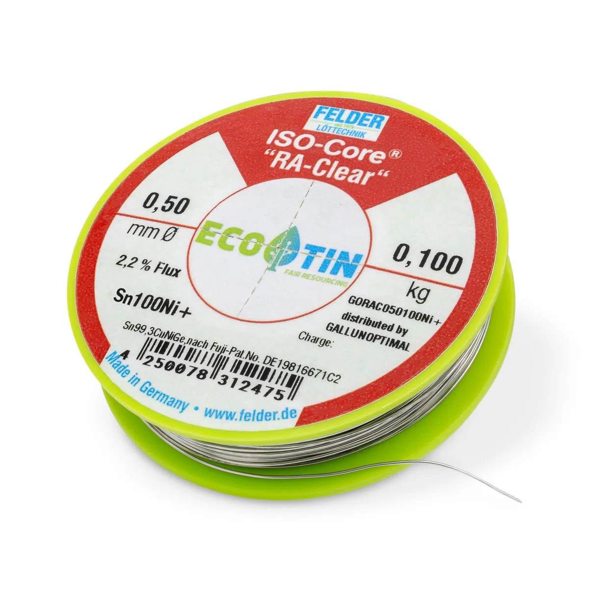 by FELDER Lötdraht Sn100Ni+ für stärker oxidierte Lötstellen | 0,5mm | 100g Spule | bleifrei mit 2,2% Flussmittel RA-Clear | REM1 | für Elektronik, Kabel und elektrische Anwendungen