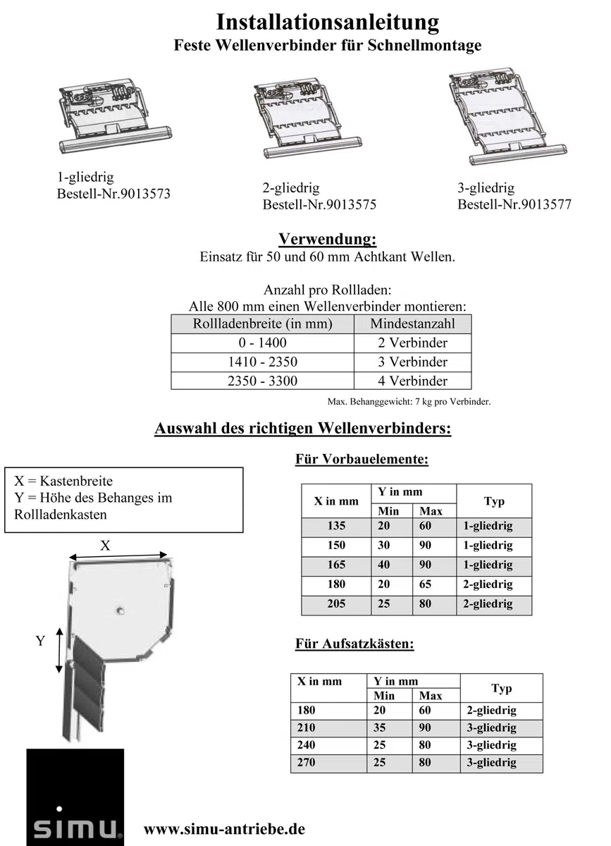 3er Set Hochschiebesicherung fester Wellenverbinder 3-gliedrig für Rollladen Rolladen (Einbruchschutz) Aluminium, PVC Clip & Schraubverbindung Rolladen-Accessoire Sicherheit