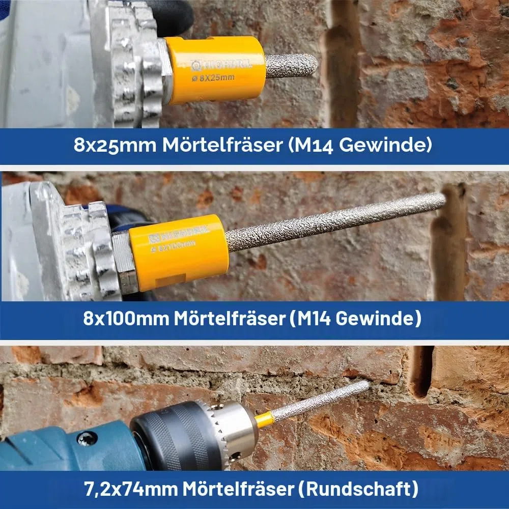 HIGHDRIL Diamant Mörtel Bohrer - 2stk 74MM x 7.2MM Runden Schaft Diamant Glitzer Gebiss für Nass/Trocken Entfernen Alten Mörtel, Schleifen Fräsen Mauerwerk Ziegel Stein