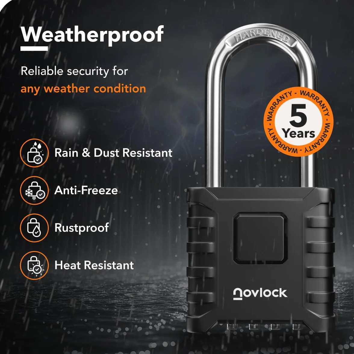 Robustes wetterfestes Vorhängeschloss mit Zahlencode – 4-stelliges Zahlenschloss mit langem Bügel für Tore, Zäune, Schuppen, Garagen, Garten & Spinde – 1er Pack, Schwarz