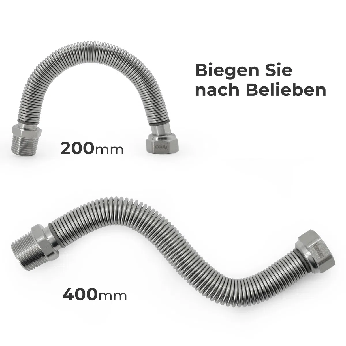 VANCOCO Edelstahl-Flexrohr 1/2" Zoll Wellrohr Ausziehbar Flexibles Anschlussrohr Längenverstellbar von 200-400 mm Universelles Verbindungsrohr