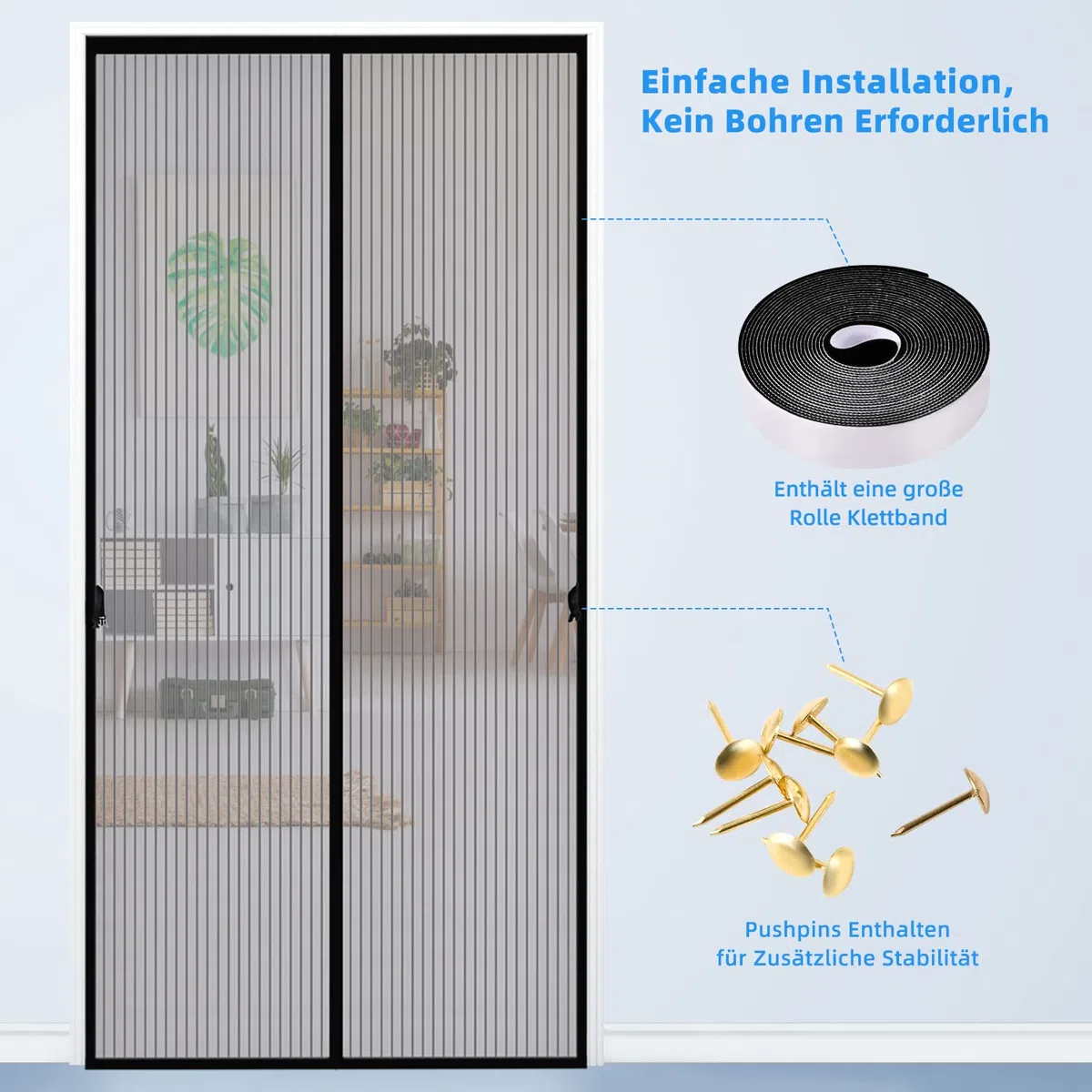 Fliegengitter Balkontür Ohne Bohren 100x200cm, Edonkvi Insektenschutz, Magnet Automatisch Verschließen Moskitonetz, Fliegenvorhang für Terrassentür Haustür Wohnzimmer Tür (Schwarz)