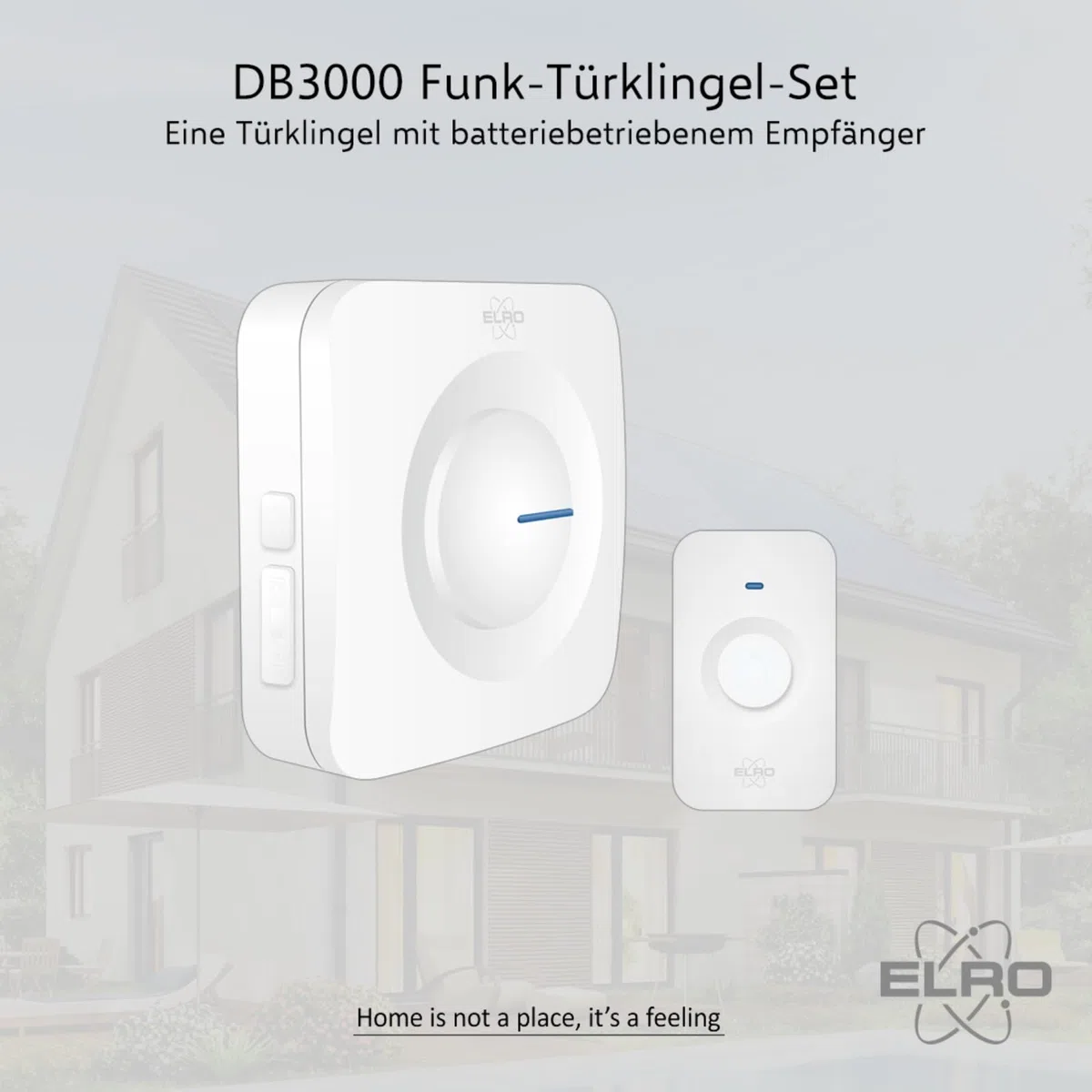 ELRO DB3000 Funk Türklingel Set - Tragbare Empfänger mit Batterie - Wasserdicht, 300m Reichweite, 64 Melodien - Weiß