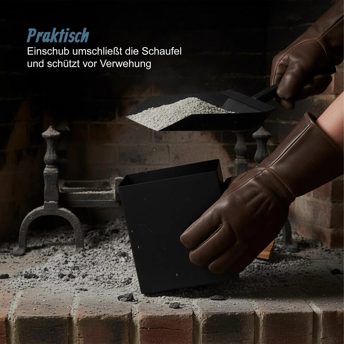 Relaxdays Ascheeimer mit Schaufel, 3 L Aschebehälter Kamin, Grill, Ofen, Aschekasten, Ascheschaufel m. Einschub, schwarz