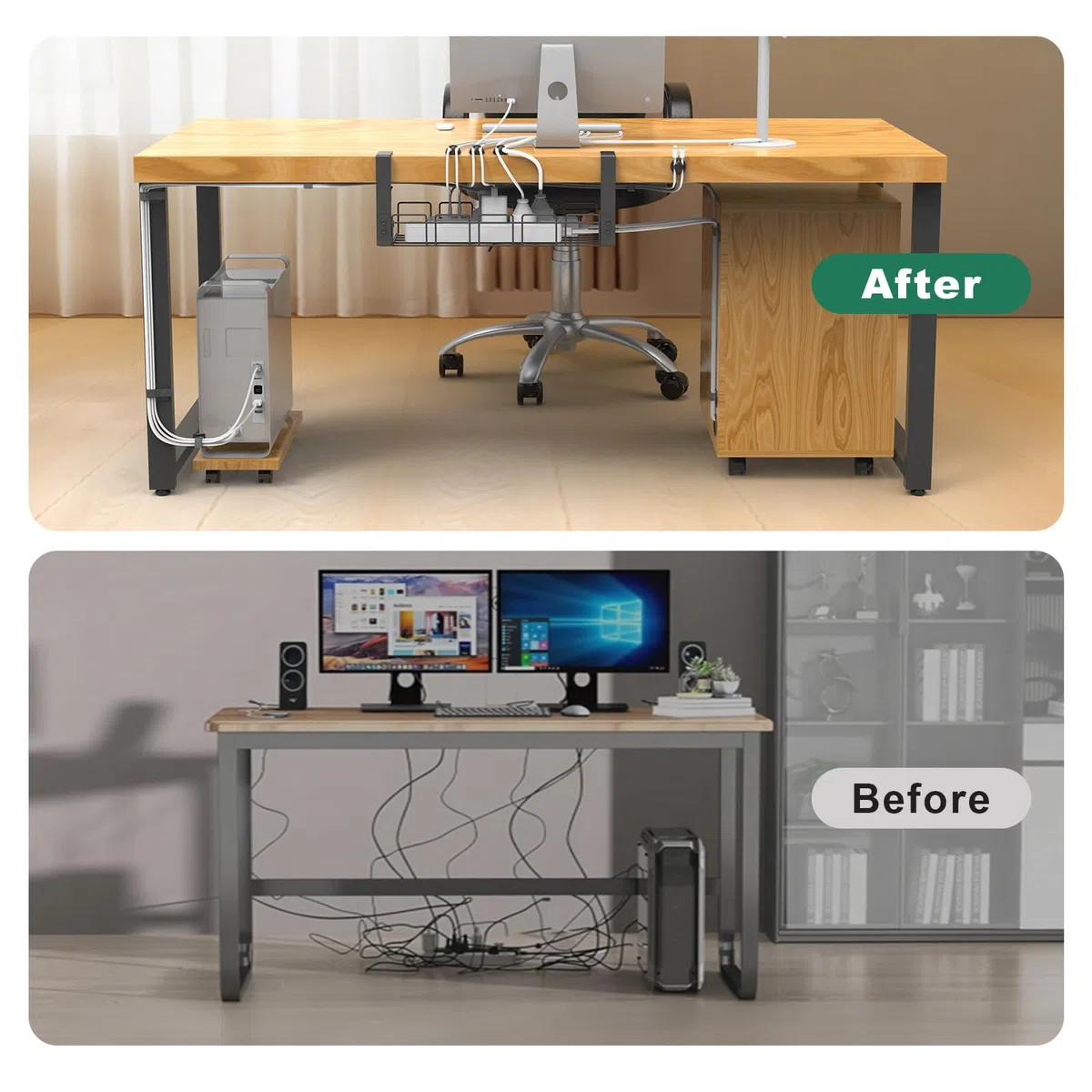 Unter dem Kabelmanagement Schreibtisch Ohne Bohren Kit, kabelkanal schreibtisch zum Verwalten von Kabeln und Steckdosenleisten, Klemmbar Kabel Organizer Tray für Büro Küche PC-Tischen - Schwarz