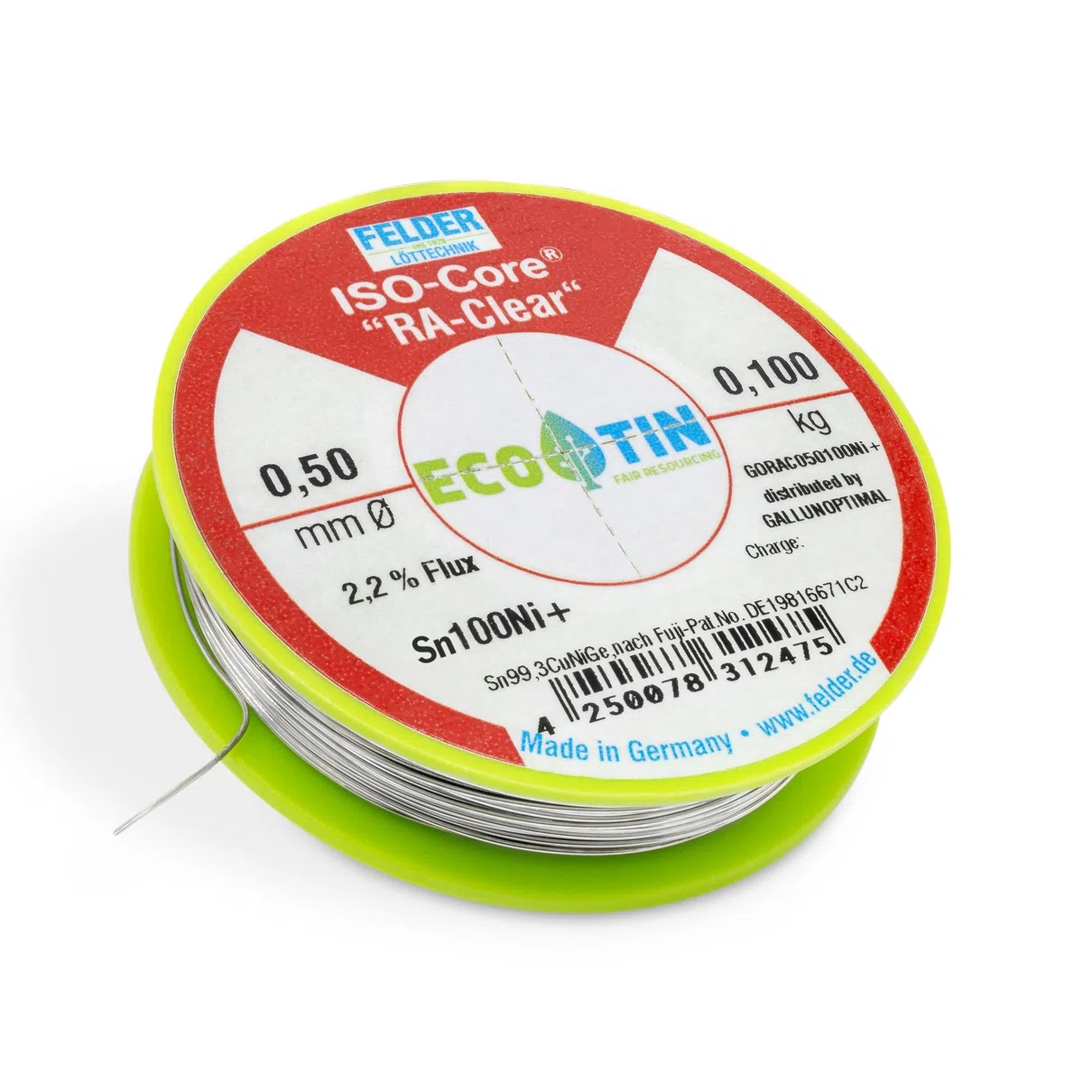 by FELDER Lötdraht Sn100Ni+ für stärker oxidierte Lötstellen | 0,5mm | 100g Spule | bleifrei mit 2,2% Flussmittel RA-Clear | REM1 | für Elektronik, Kabel und elektrische Anwendungen