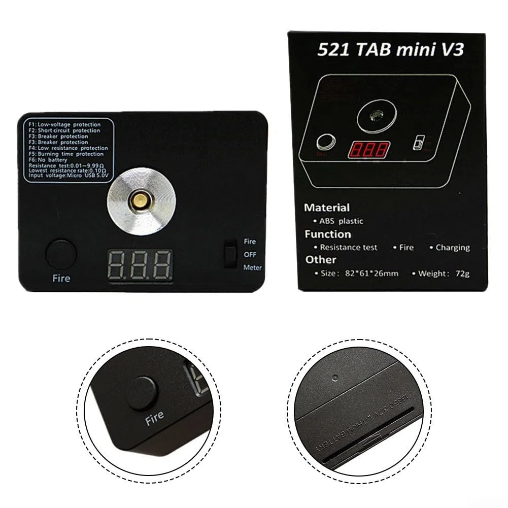 Ohm Resistance Tester 521 Tab Mini Coil Burn Measurement Platform V3 0.01-9.99Ω Range LED Display Portable Device Black