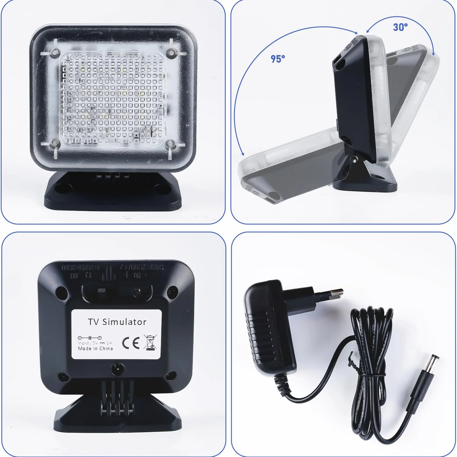 GOMETY TV Simulator mit 12 LEDs und 3 wählbaren Programmen, Dummy TV Fernsehsimulatorenergieeffizient Fernseh-Atrappe mit Zeitschaltuhr,Komplett mit Netzadapter,zum Einsatz als Einbruchschutz
