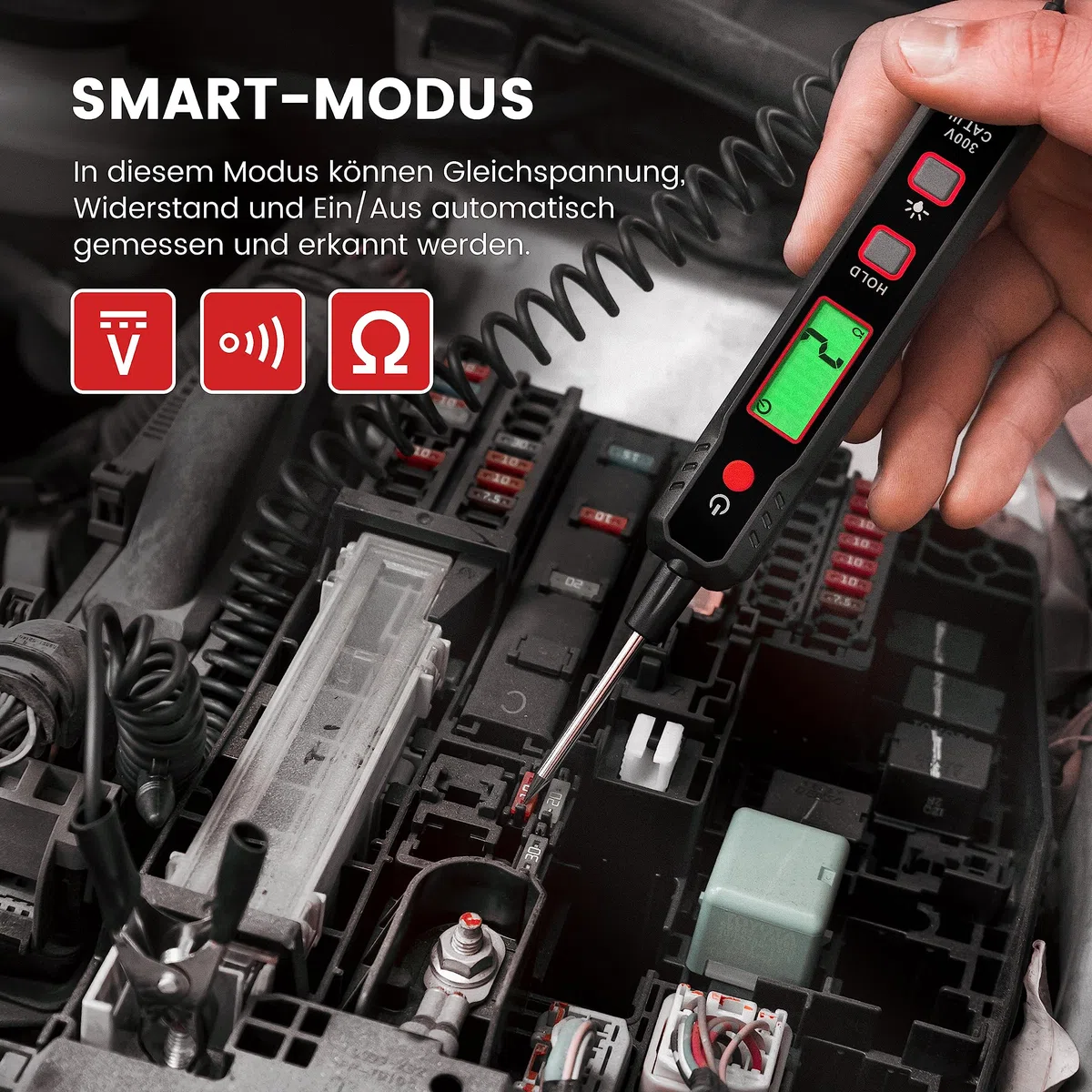 KAIWEETS Smart Auto Spannungsprüfer Stift, 0,8V-100V DC mit Hintergrundbeleuchtung, Digital prüflampe kfz mit Taschenlampe Maßnahmen Polarität Kontinuität, für Autobatterie
