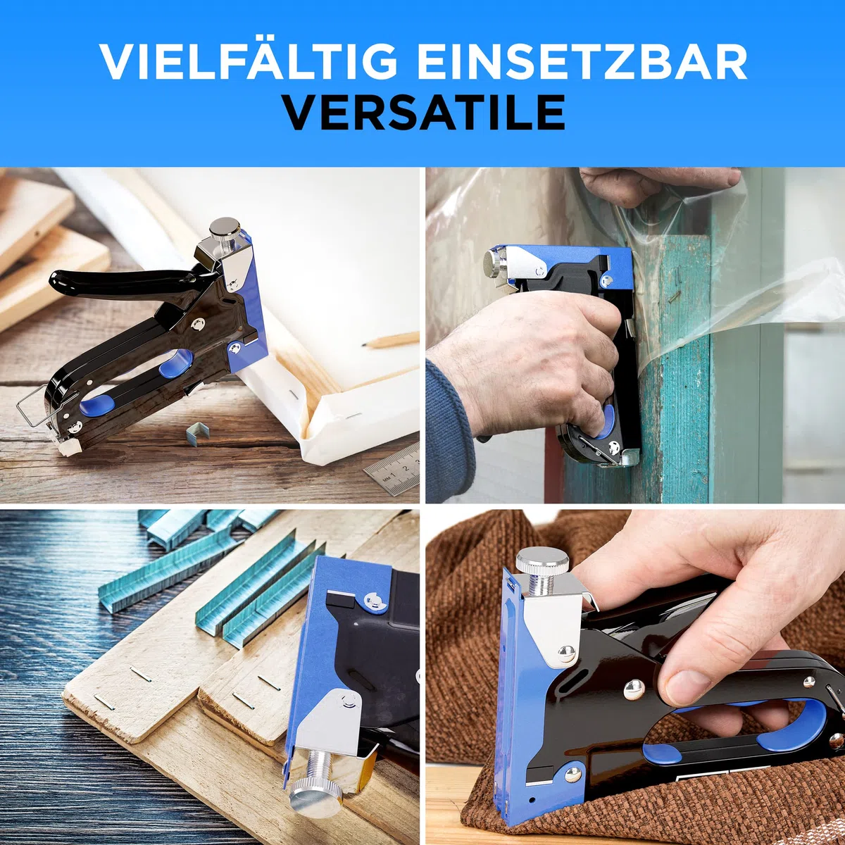 Tacker für Holz - Handtacker - 5 in 1 Tacker Set - Schwerlast Tacker mit 1500 Klammern und Klammerentferner - für Holz, Stoff, Drahtgeflecht - Bau, Handwerk, Polsterarbeiten