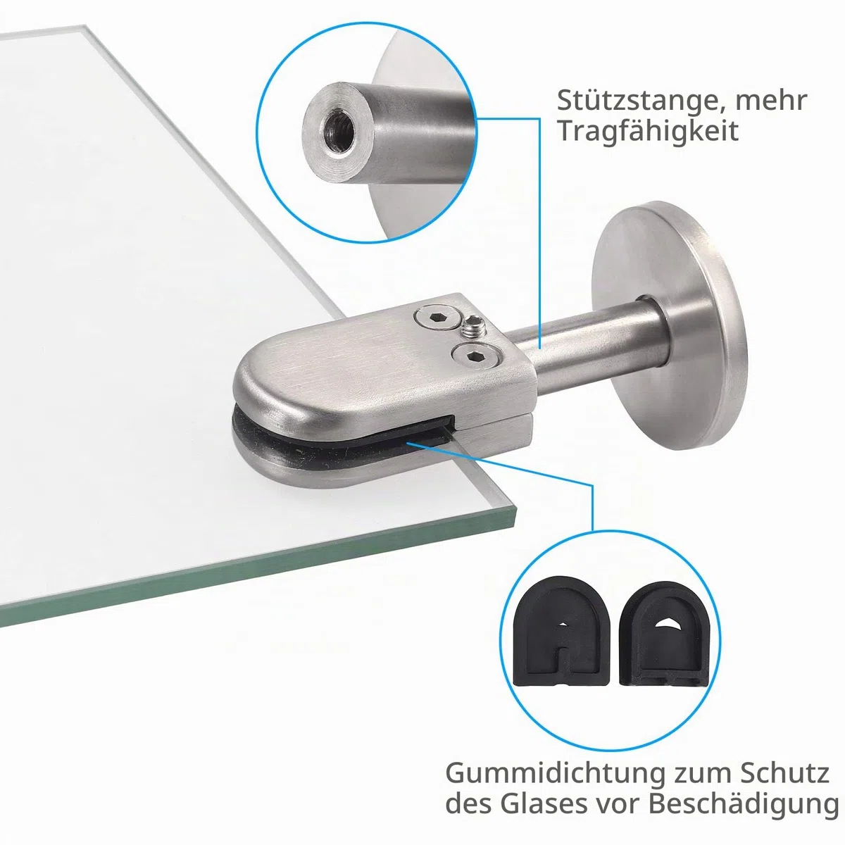 Proster 4 STÜCKE Edelstahl 304 Glasklemme S Größe Unterstützt 6-8 mm Dickes Glas mit 40mm Stützhalterung für Bodenmontage Bodenmontage Treppengeländer Balustradengeländer