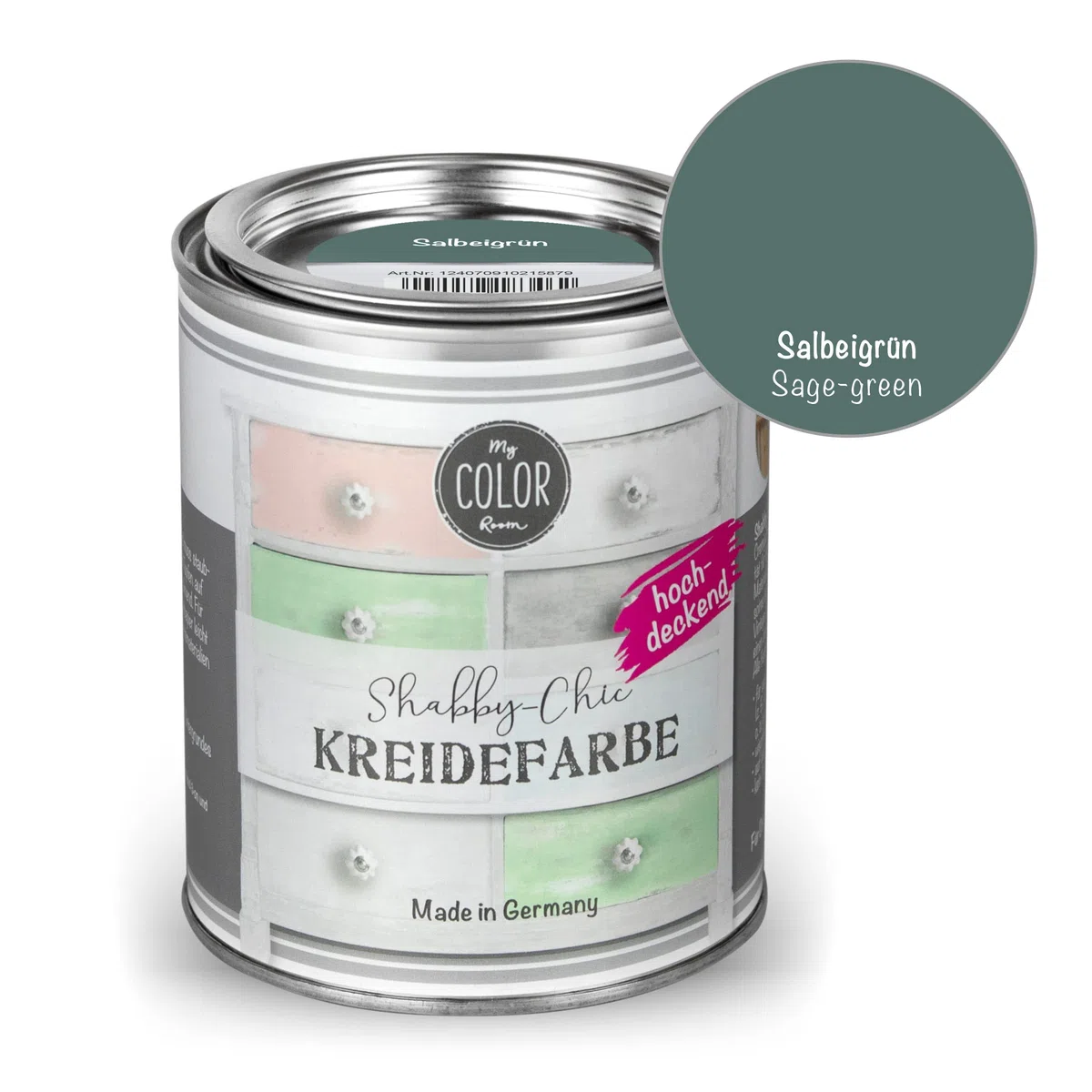 Shabby Chic Kreidefarbe 750 ml - Salbeigrün - Küchenmöbellack und Möbelfarbe ohne Schleifen. Wasserbasiertes Chalk Paint, für Holz & mehr mit hoher Deckkraft u. schnell trocknend