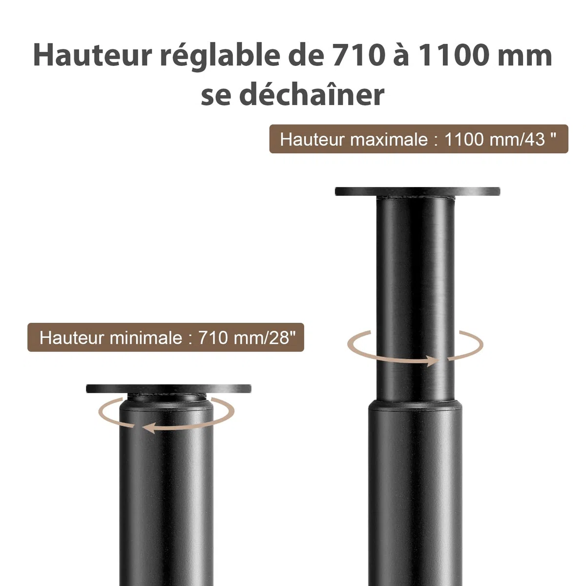 Verstellbare Möbelbeine aus Edelstahl – Höhenverstellbare Tischbeine 710–1100 mm, Ø60 mm, rutschfeste Basis, Robuste und Langlebige Tischbeine für Küche (Schwarz, 1 PC)