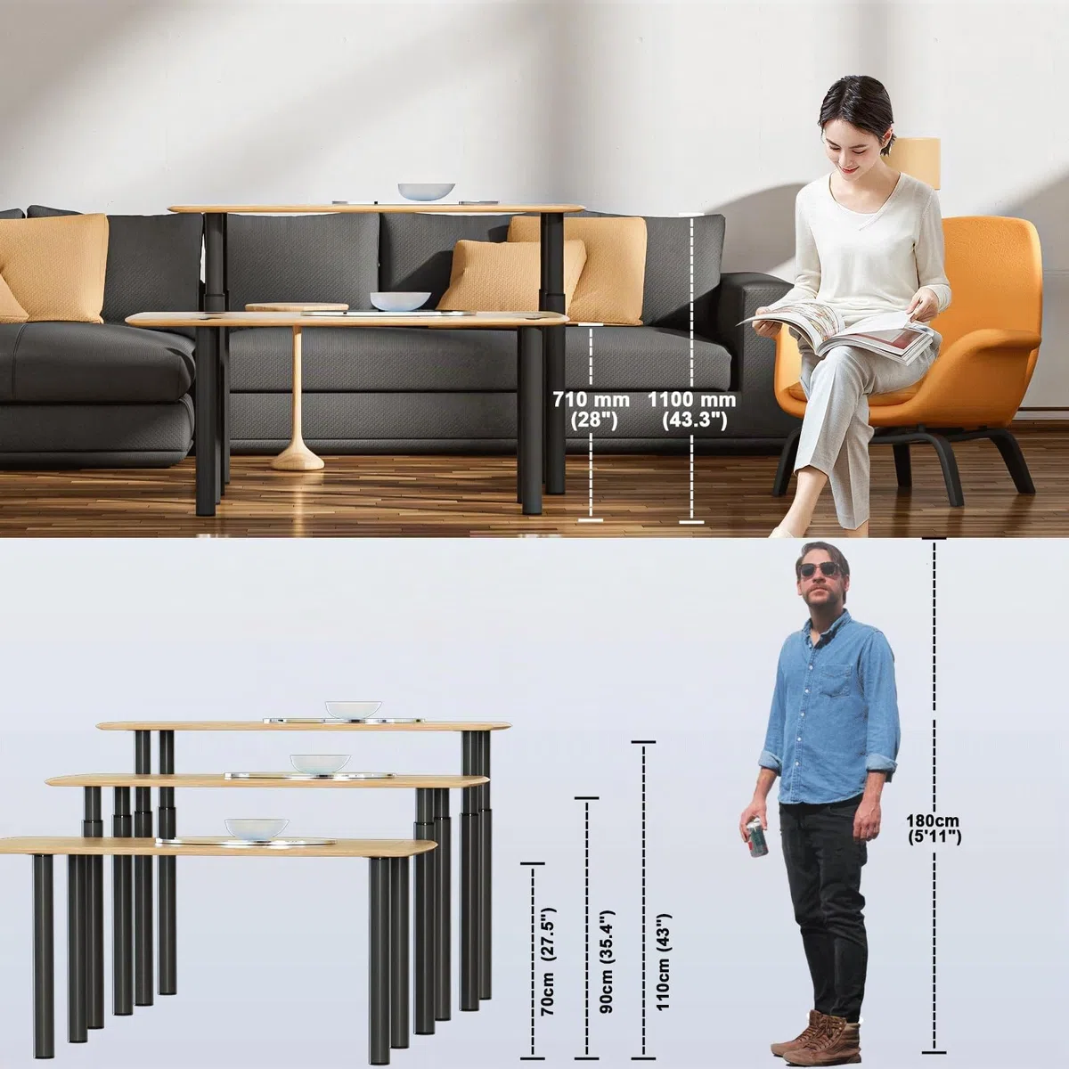 Amazing Tour Verstellbare Tischbeine 710-1100mm - 1 Packung Frühstücksbar Küche Arbeitsplatte Unterstützung Büro Schreibtisch Beine, Heavy Duty Metall Robuster Stahlrahmen, Schwarz