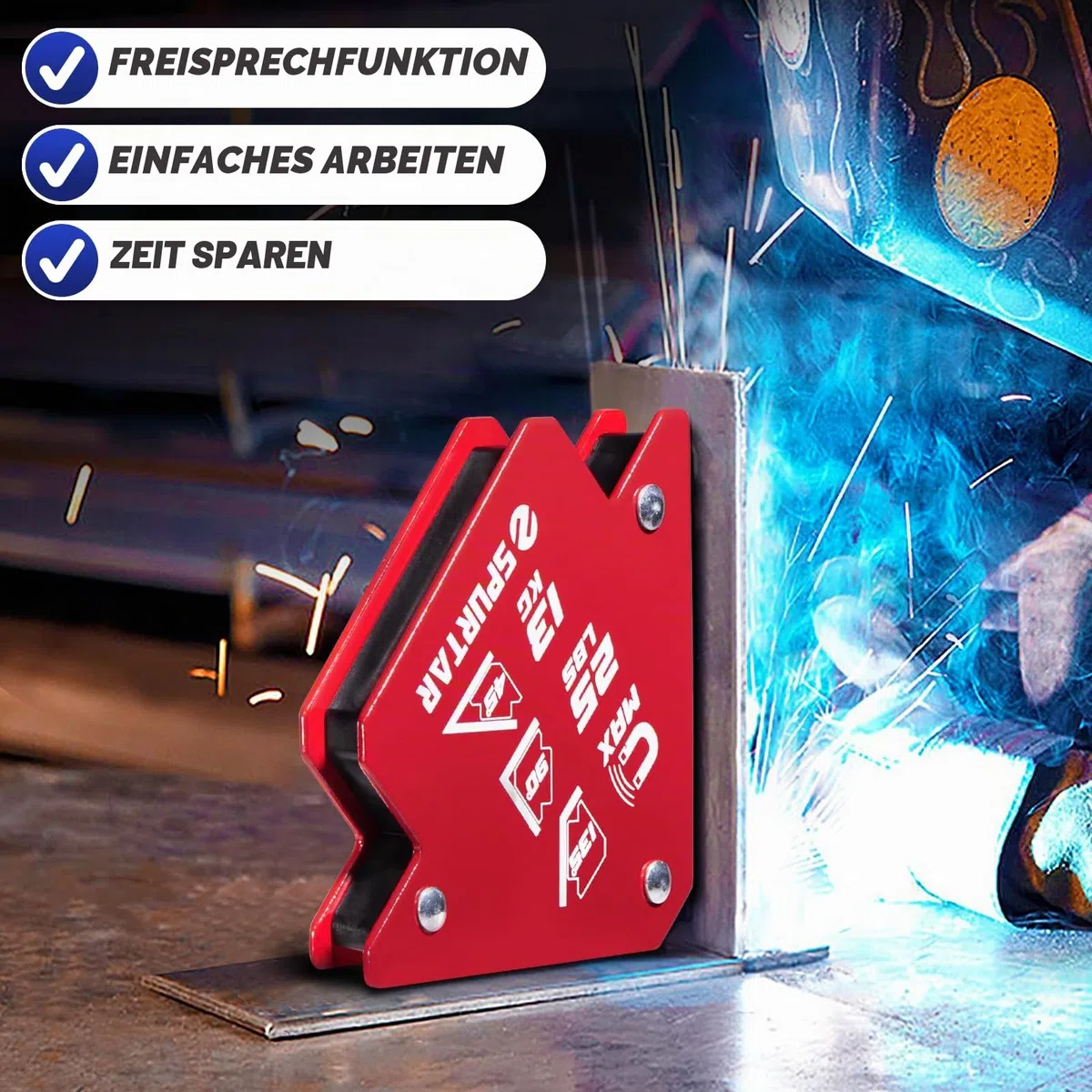 Spurtar 6 Stücke Schweissmagnet Set, 13KG Schweißmagnete und Klemmen, Starker Magnetwinkel Schweißwinkel, Pfeilmagnet, Metallarbeiten, Mig-Werkzeuge und Ausrüstung, 45, 90, 135 180 Grad