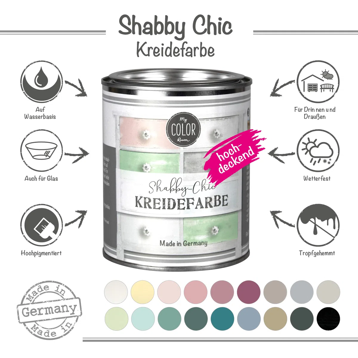 Shabby Chic Kreidefarbe 750 ml - Salbeigrün - Küchenmöbellack und Möbelfarbe ohne Schleifen. Wasserbasiertes Chalk Paint, für Holz & mehr mit hoher Deckkraft u. schnell trocknend