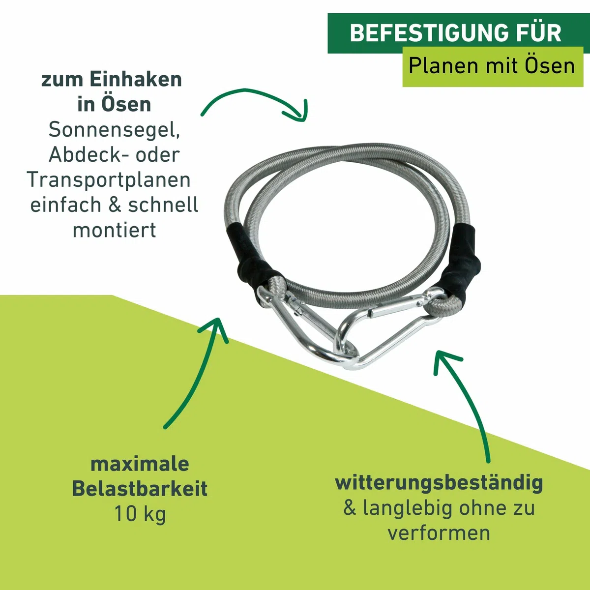 Windhager Expanderseil, 4 Stück, 70 cm, Schwarz, mit Karabinerhaken, zur Transportsicherung, 10979