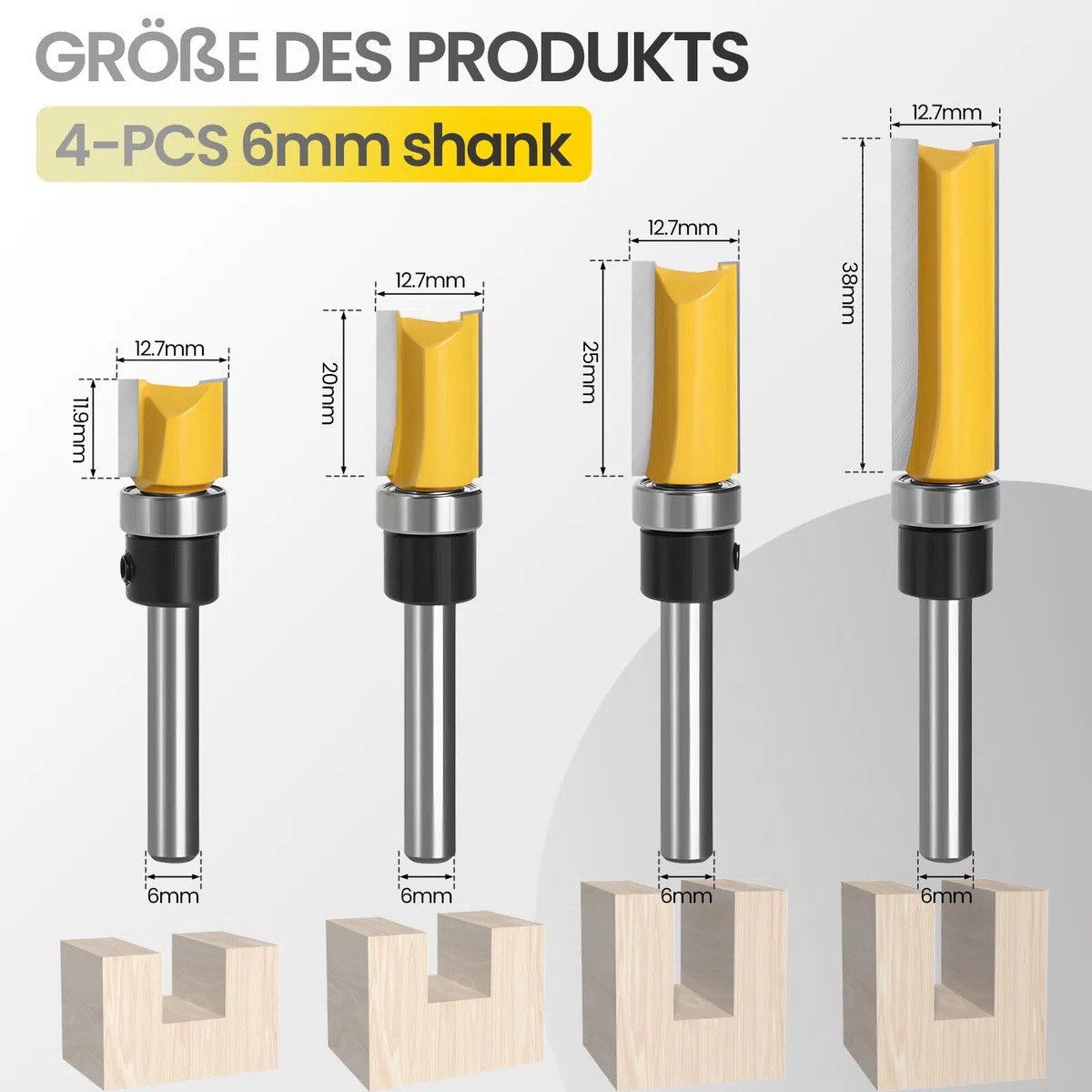 Bündigfräser, 4 Stück Kopierfräser Für Oberfräse, Bündigfräser Schaft 6 mm, Mit Kugellagern Hartmetall Klinge Handlich, Für Holzbearbeitung DIY Zu Hause