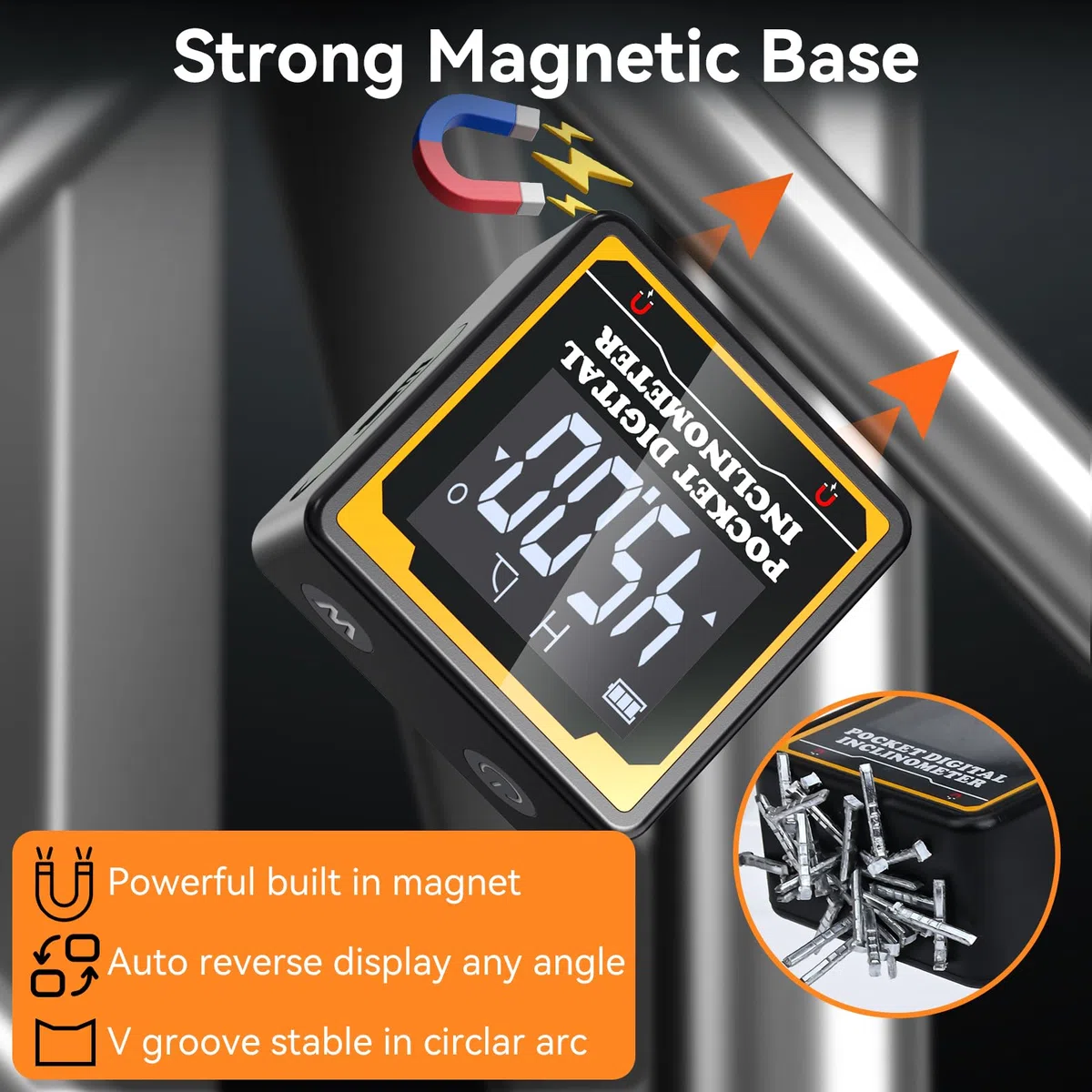 Preciva Digitales Winkelmessgerät, Neigungsmesser und Wasserwaage mit Magnetfuß und hintergrundbeleuchtetem Display gemäß IP54, Typ-C-Schnittstelle – Magnetische Gehrungslade für Holzbearbeitung