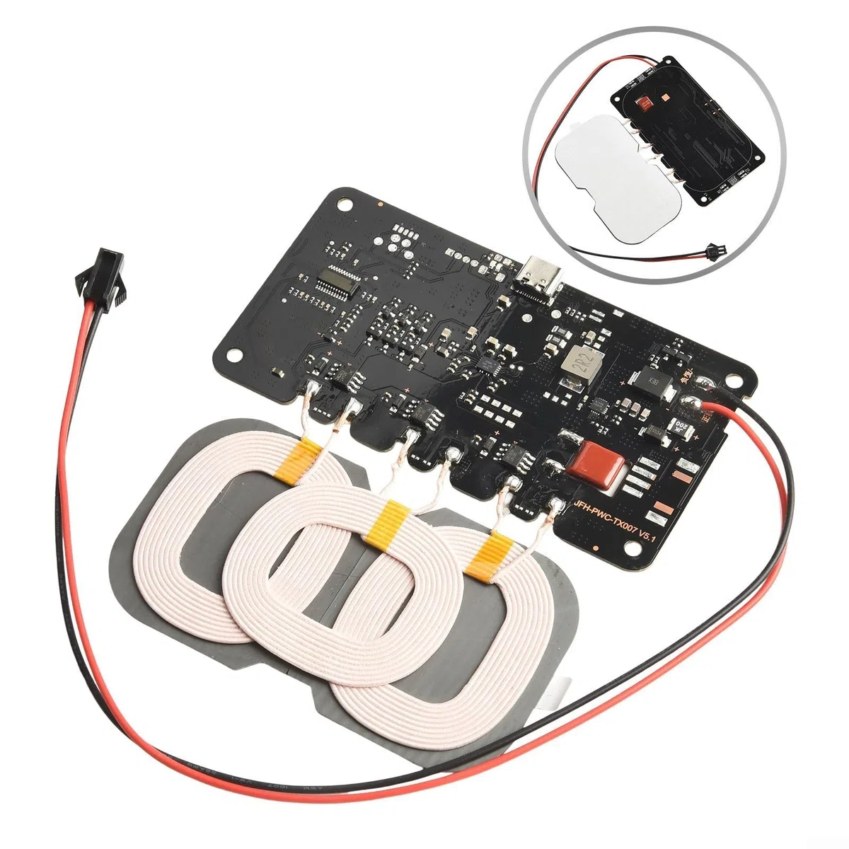 TypeC Wireless Charging Transmitter Module Circuit Board with 3 Coils for 12V and 24V Applications (20w)