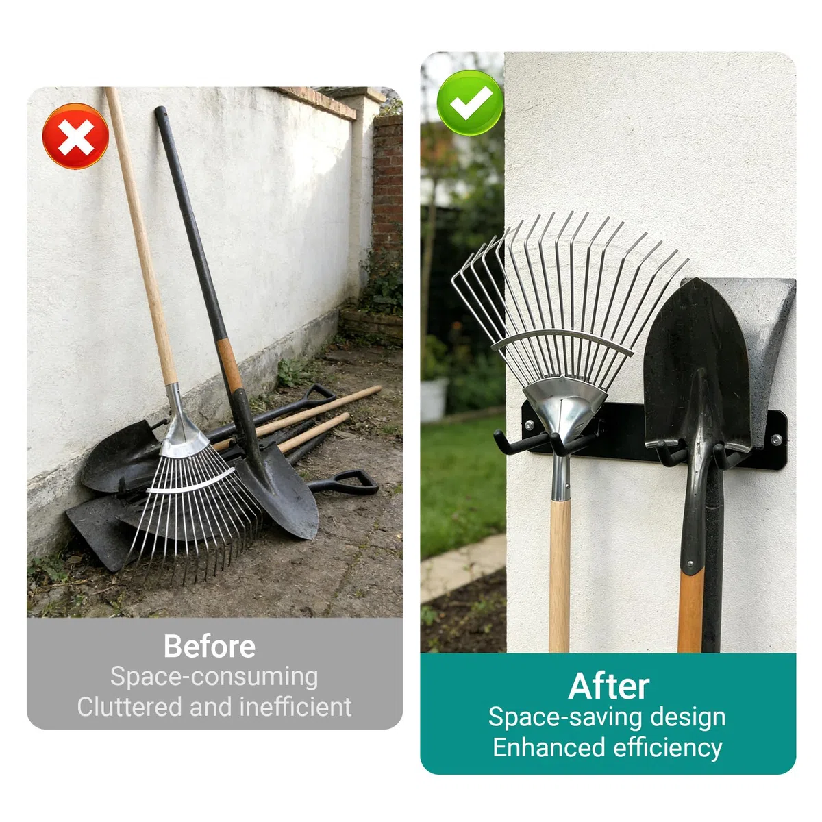 2 Stück Gerätehalter, Halterung Gartengeräte, Metall Gartengerätehalter, Aufhängung Gartengeräte für Garten, Keller, Hof, Garage (Einstöckig)