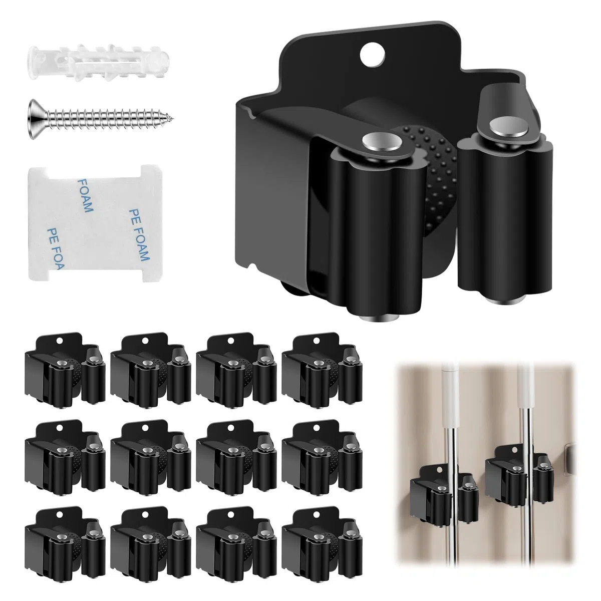 12 Stück Besenhalterung Wand, Gerätehalter, Edelstahl Gartengerätehalter, Besenhalter zum Aufhängen von Besen, Wischmopp und Gartengeräten, Wandhalterung für Garage, Küche, Zuhause, Badezimmer