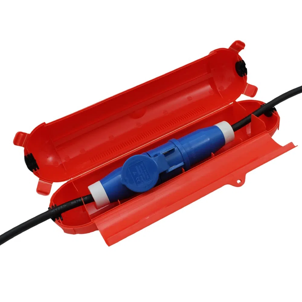 Kabelsafe Kabelbox CEE + Schuko Silikondichtung Wohnwagen Wohnmobil Caravan mit Füßen groß rot